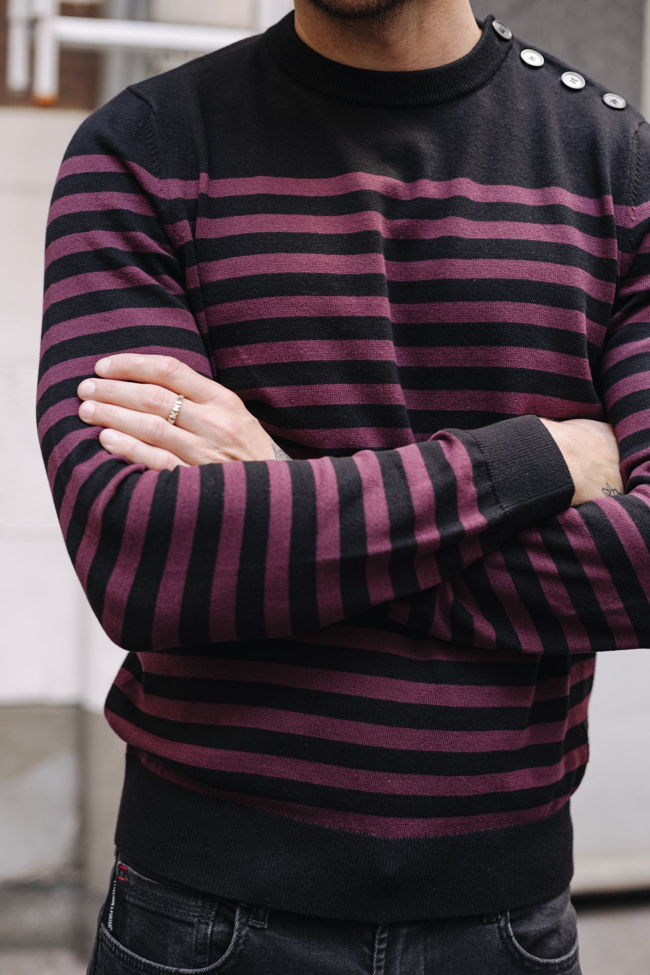 

Pull marinière col boutonné Homme Yanis Seaside black_winetasting | Freeman T. Porter