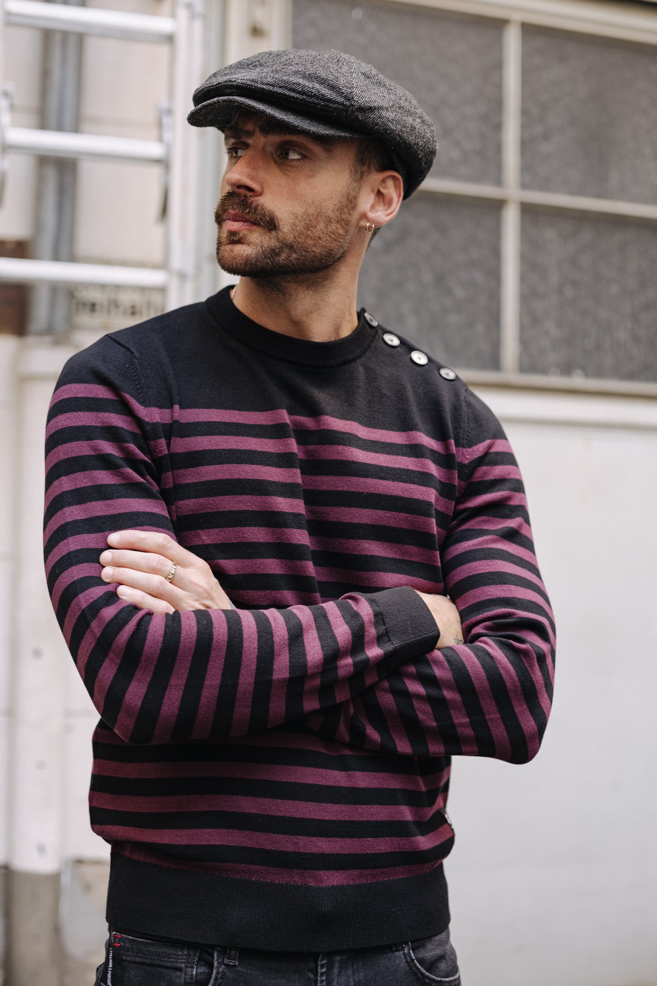

Pull marinière col boutonné Homme Yanis Seaside black_winetasting | Freeman T. Porter