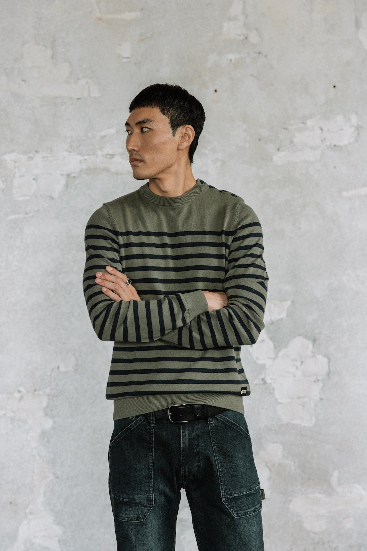 

Pull marinière col boutonné Hombres Yanis Seaside tea leaf | Freeman T. Porter