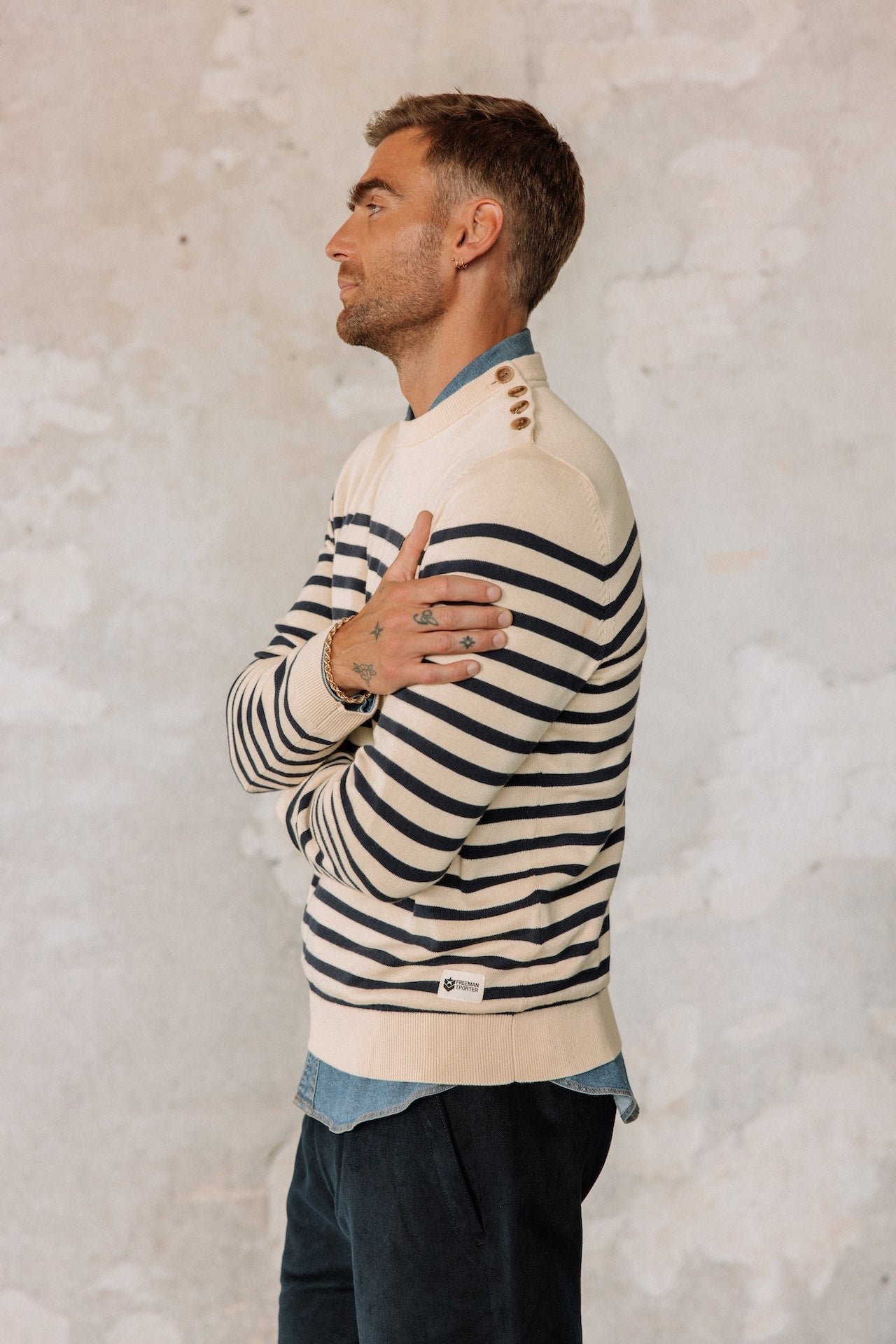 

Pull marinière col boutonné Hombres Yanis Seaside wood ash | Freeman T. Porter