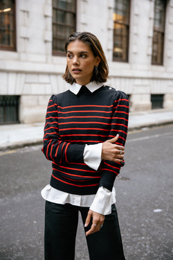 

Strickpullover im Marine-Stil mit geknöpftem Kragen Damen Pessie Stripes red | Freeman T. Porter