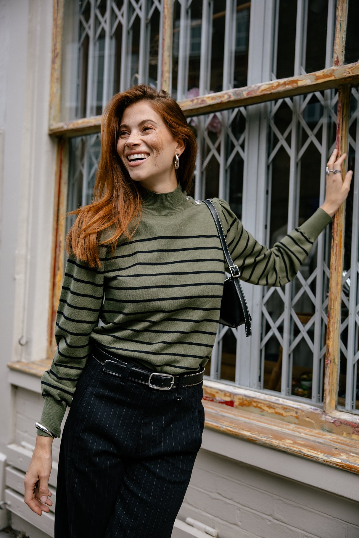 
              

Pull marinière col boutonné Mujer Pessie Stripes green moss | Freeman T. Porter
            