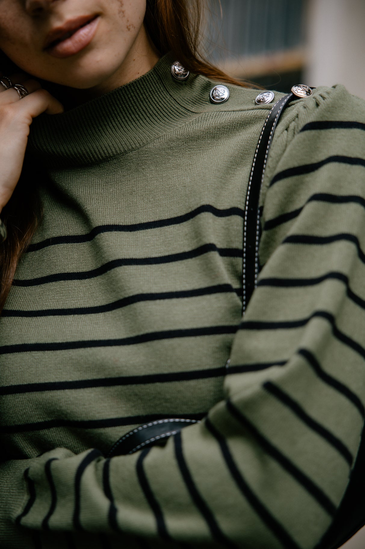 

Pull marinière col boutonné Mujer Pessie Stripes green moss | Freeman T. Porter