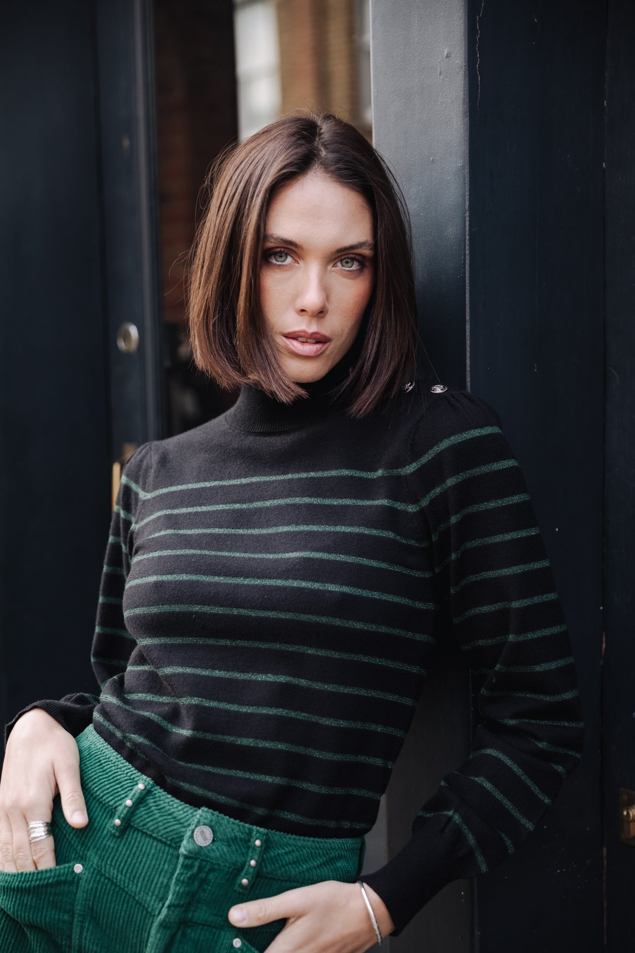 
              

Pull marinière col boutonné Femme Pessie Stripes evergreen | Freeman T. Porter
            