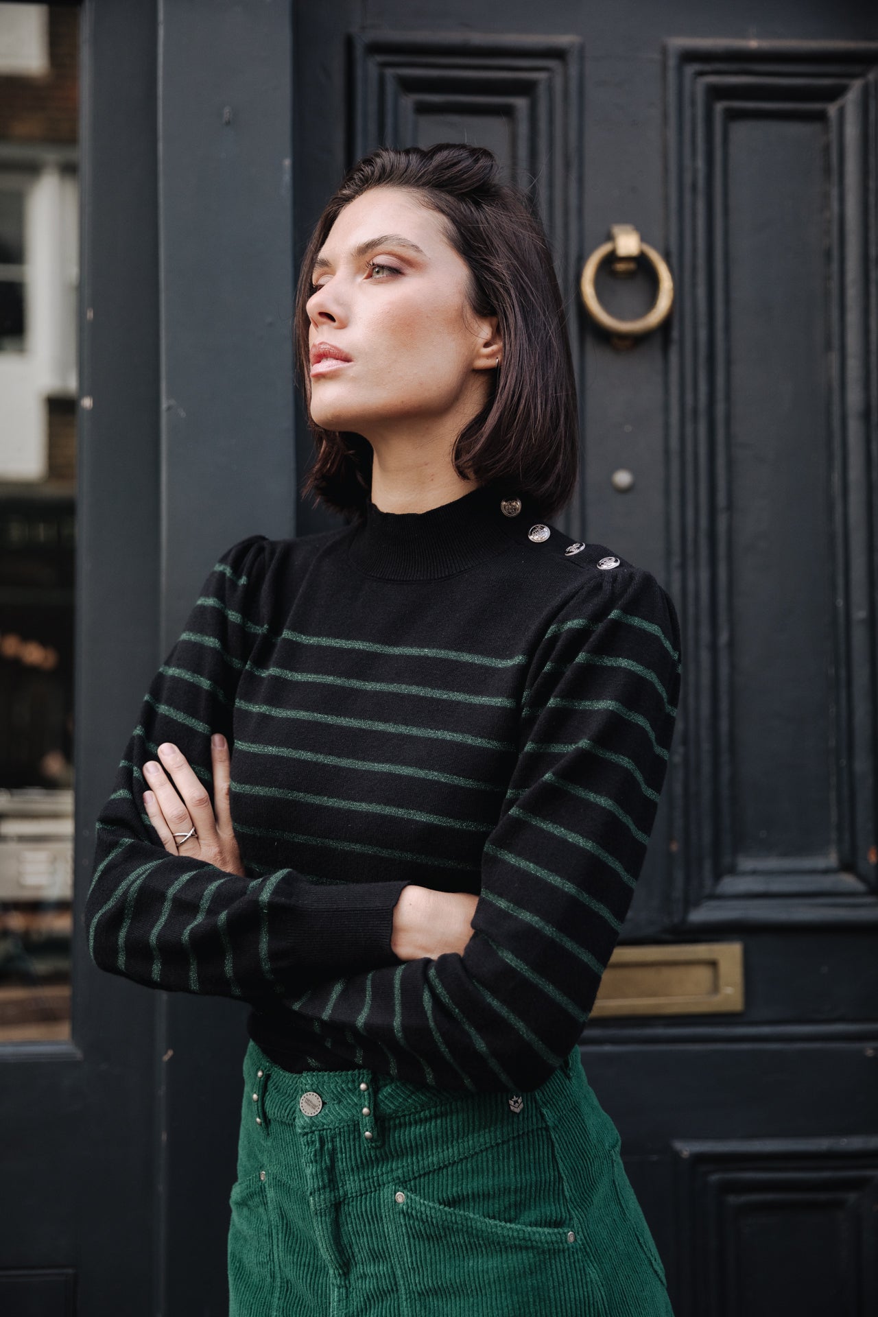 

Pull marinière col boutonné Femme Pessie Stripes evergreen | Freeman T. Porter