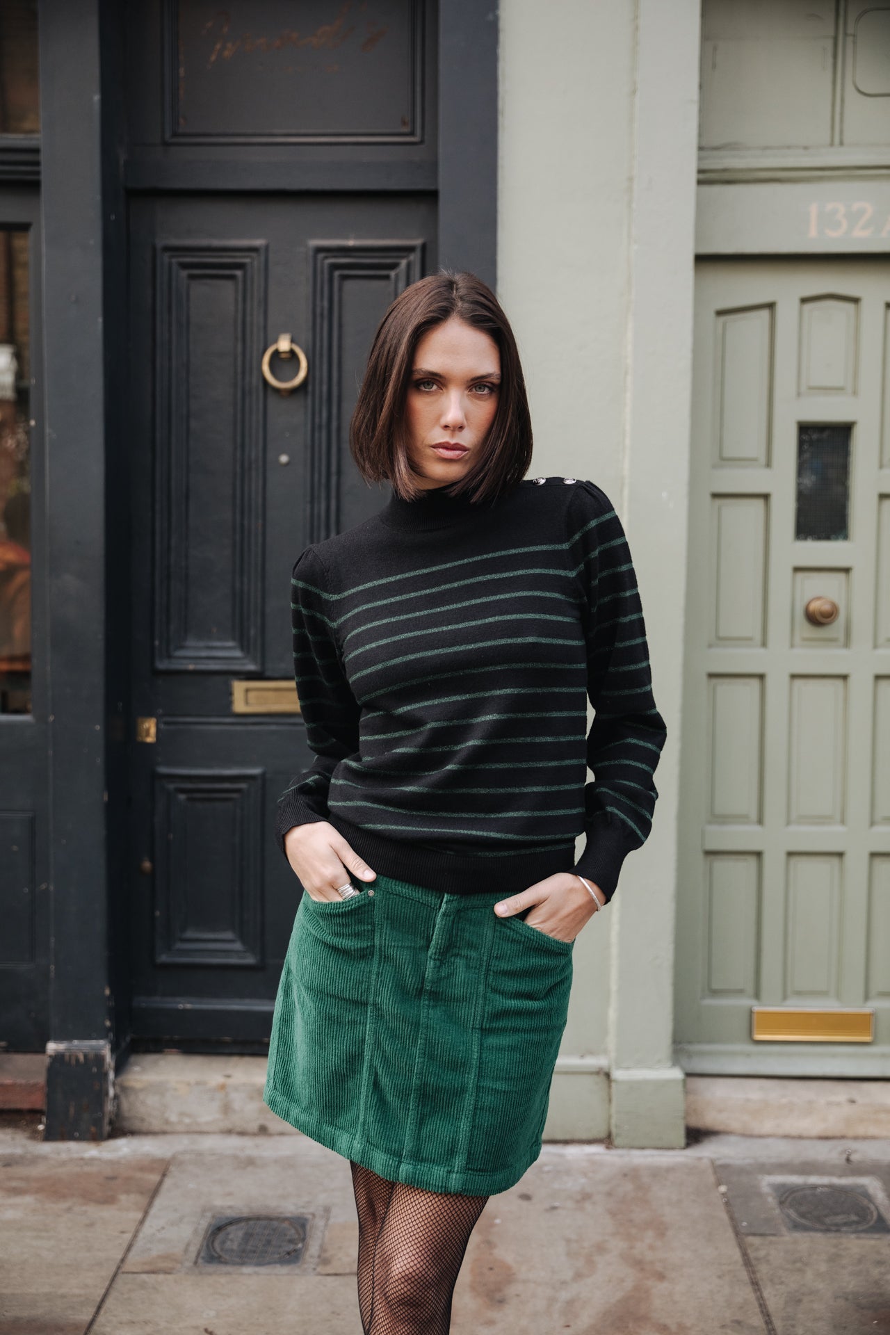 

Pull marinière col boutonné Femme Pessie Stripes evergreen | Freeman T. Porter