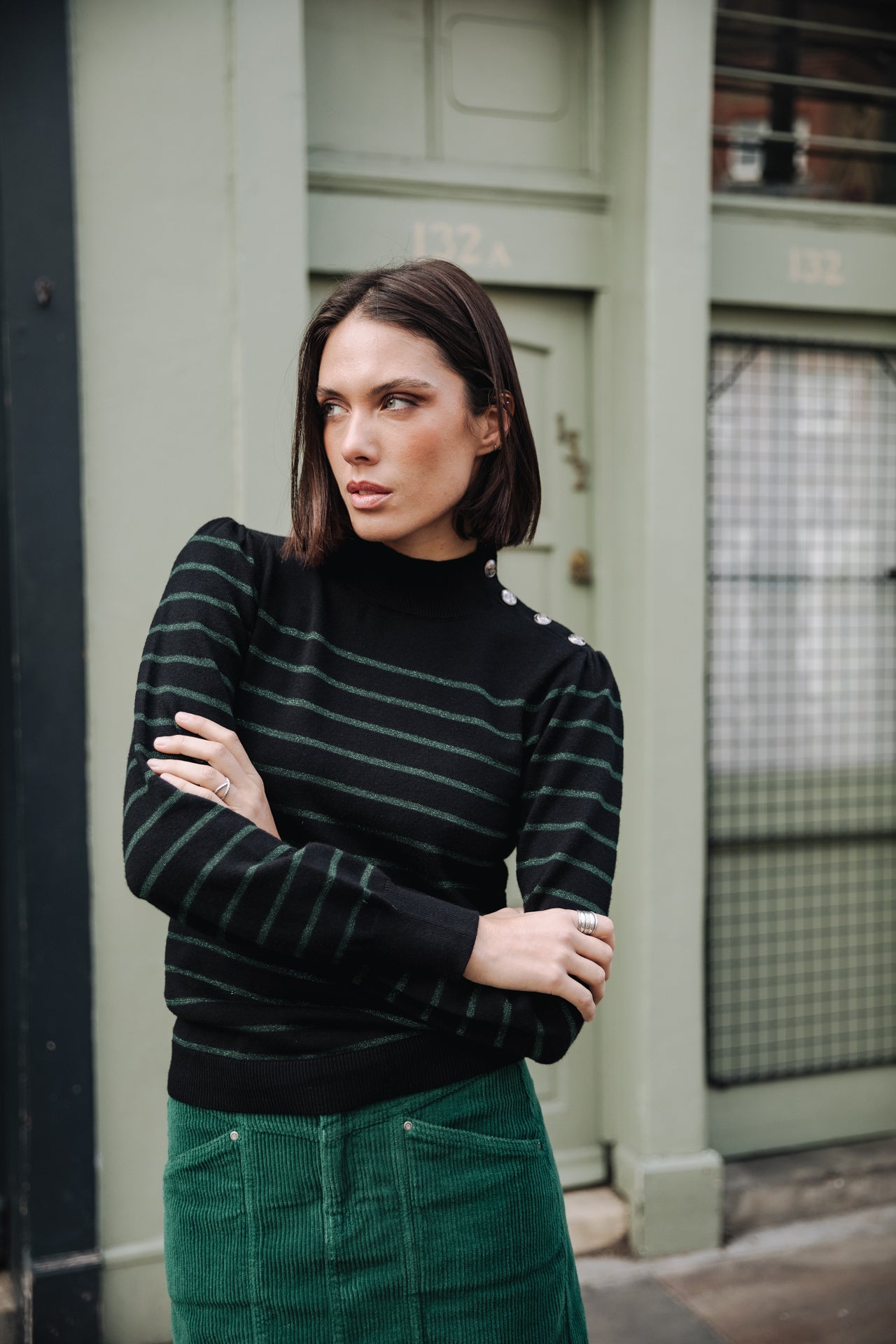 

Pull marinière col boutonné Femme Pessie Stripes evergreen | Freeman T. Porter