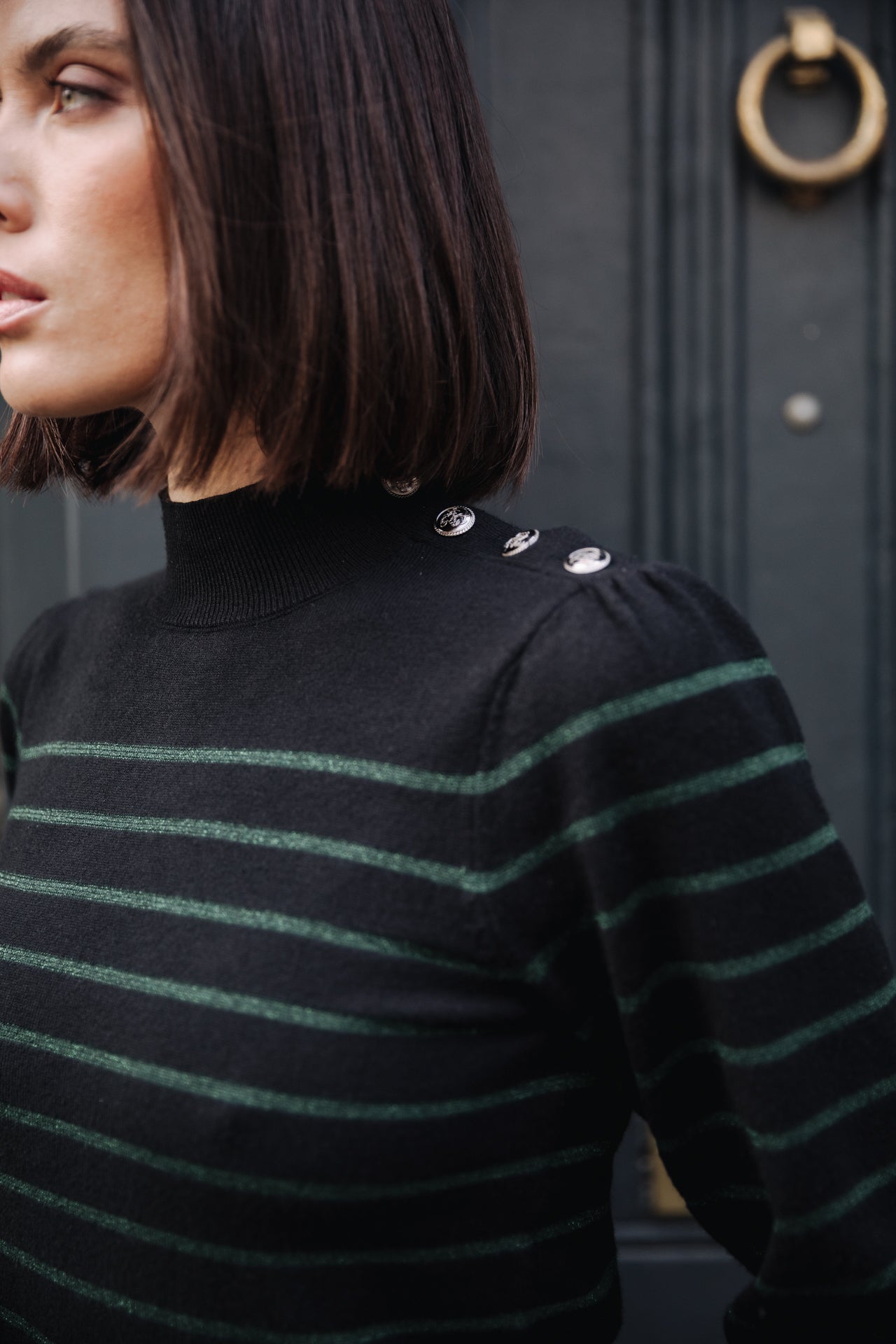 

Pull marinière col boutonné Femme Pessie Stripes evergreen | Freeman T. Porter