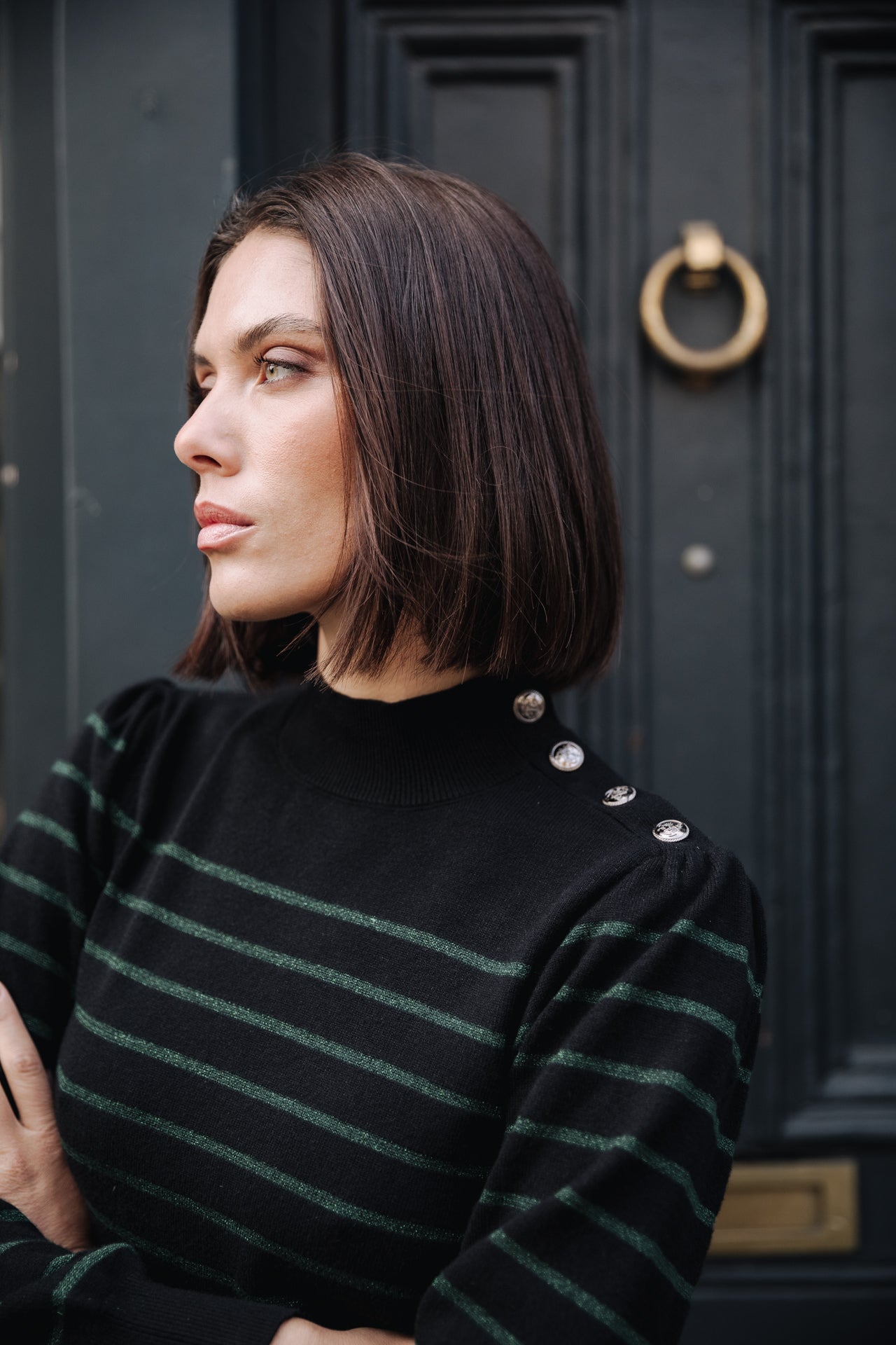 

Pull marinière col boutonné Femme Pessie Stripes evergreen | Freeman T. Porter