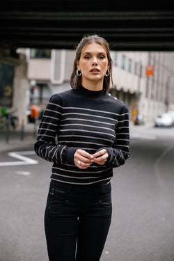 

Marinière-Pullover mit geknöpftem Kragen Damen Pessie Stripes gold | Freeman T. Porter