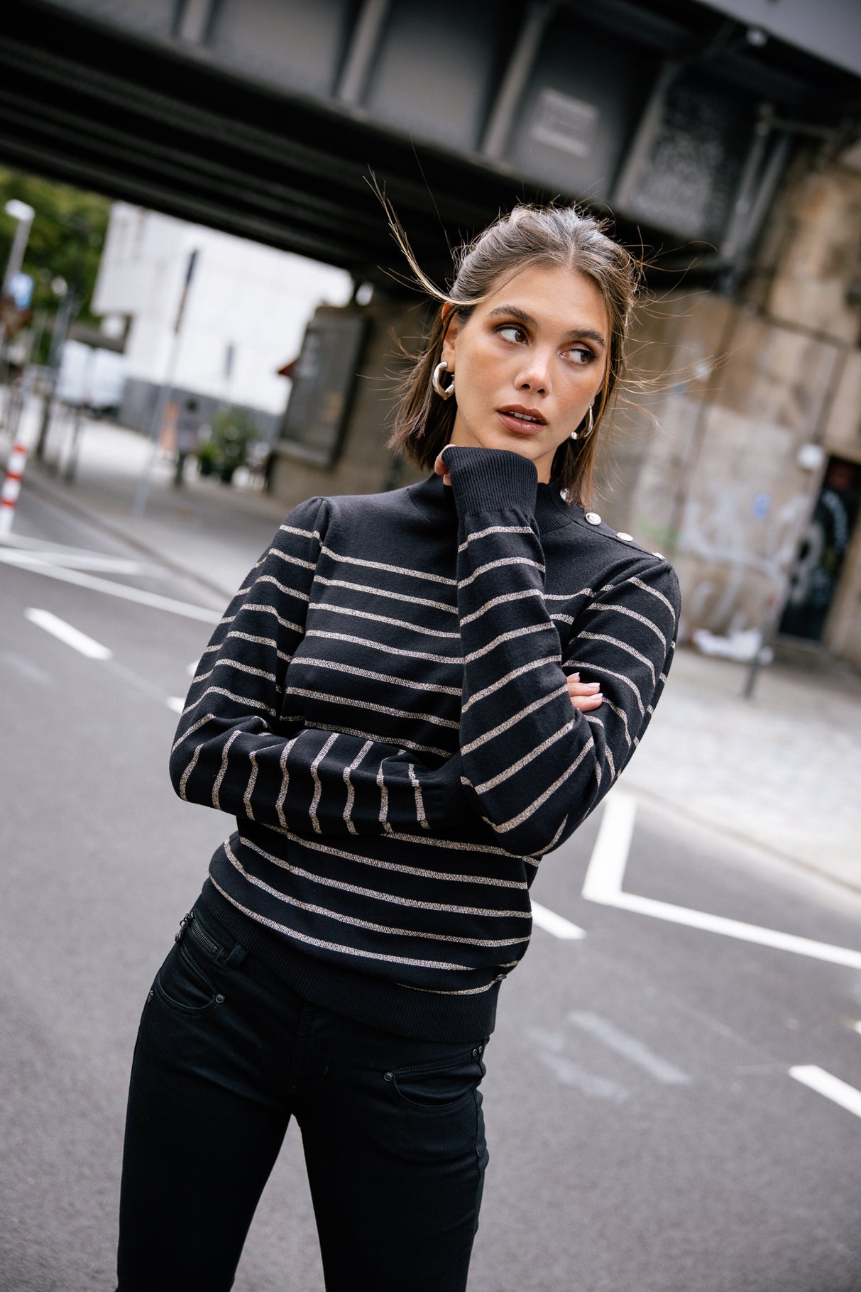 

Pull marinière col boutonné Mujer Pessie Stripes gold | Freeman T. Porter