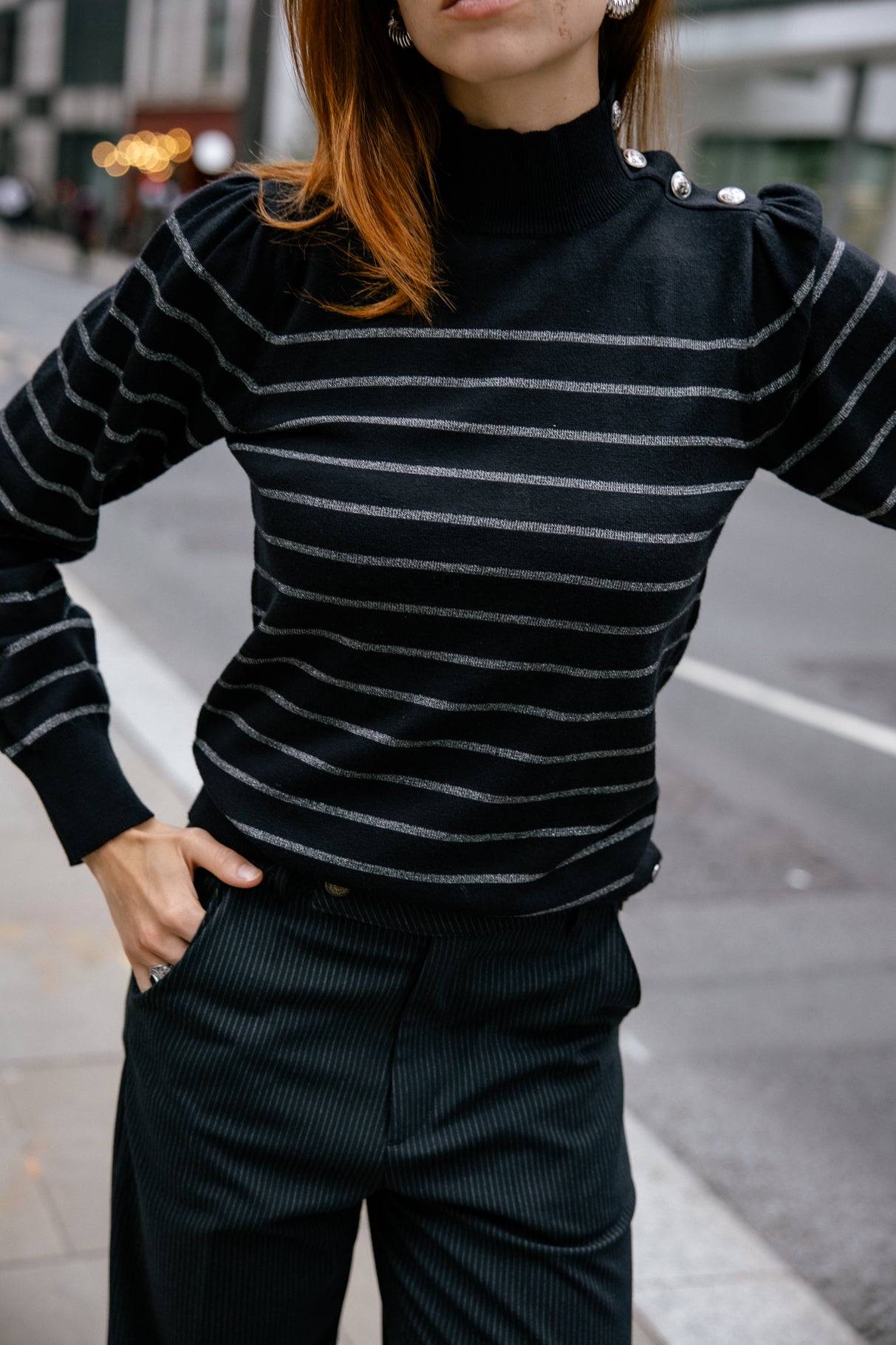 

Pull marinière col boutonné Woman Pessie Stripes gun metal | Freeman T. Porter