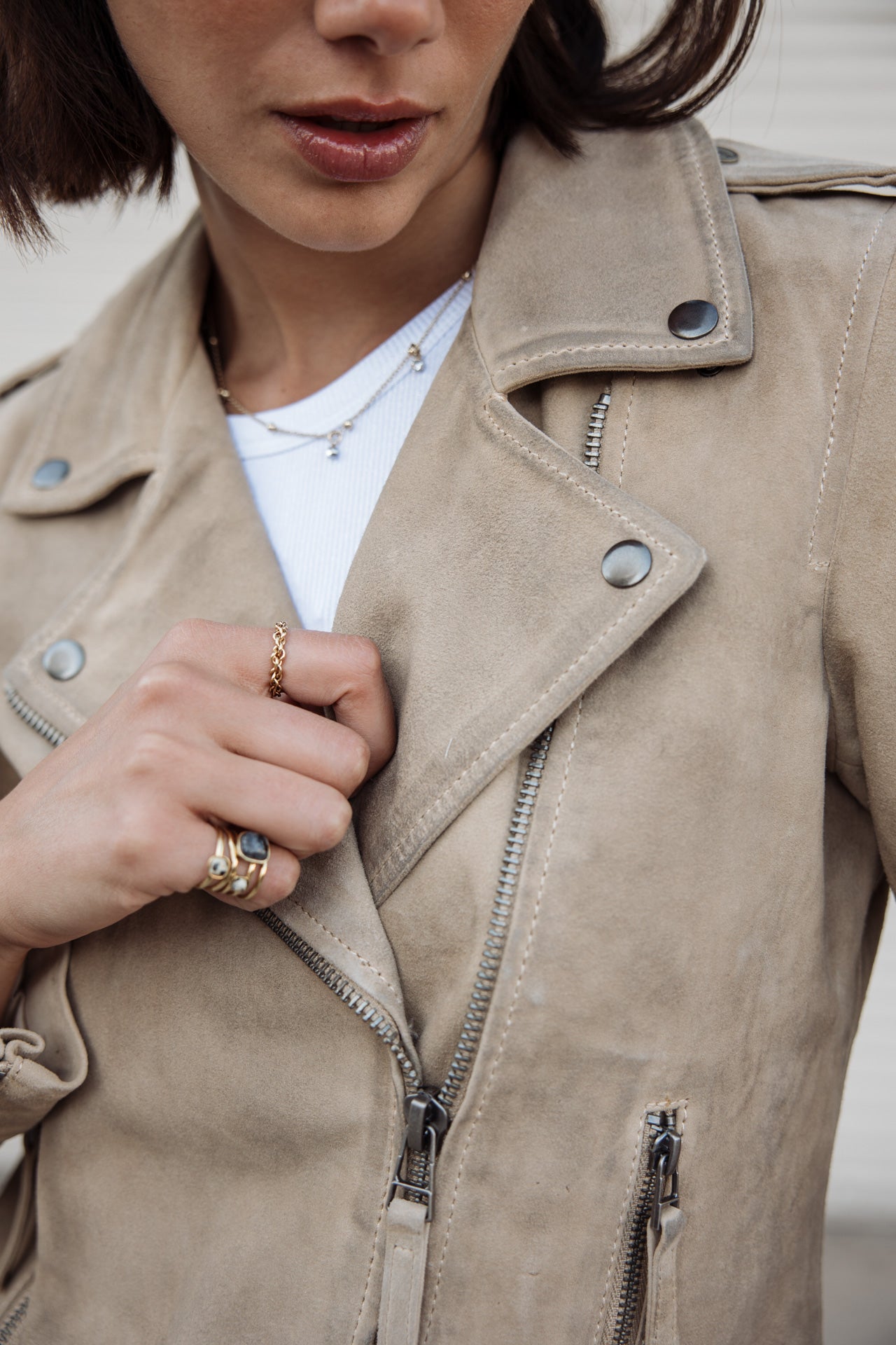 

Perfecto en cuir Femme Kristen Daim dirty beige | Freeman T. Porter