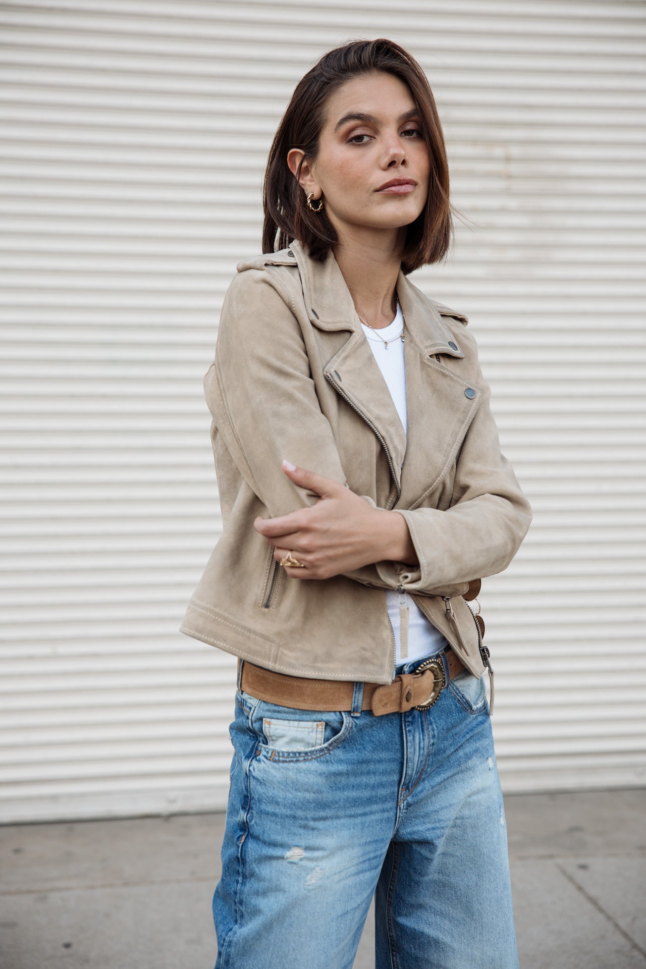 

Perfecto en cuir Femme Kristen Daim dirty beige | Freeman T. Porter