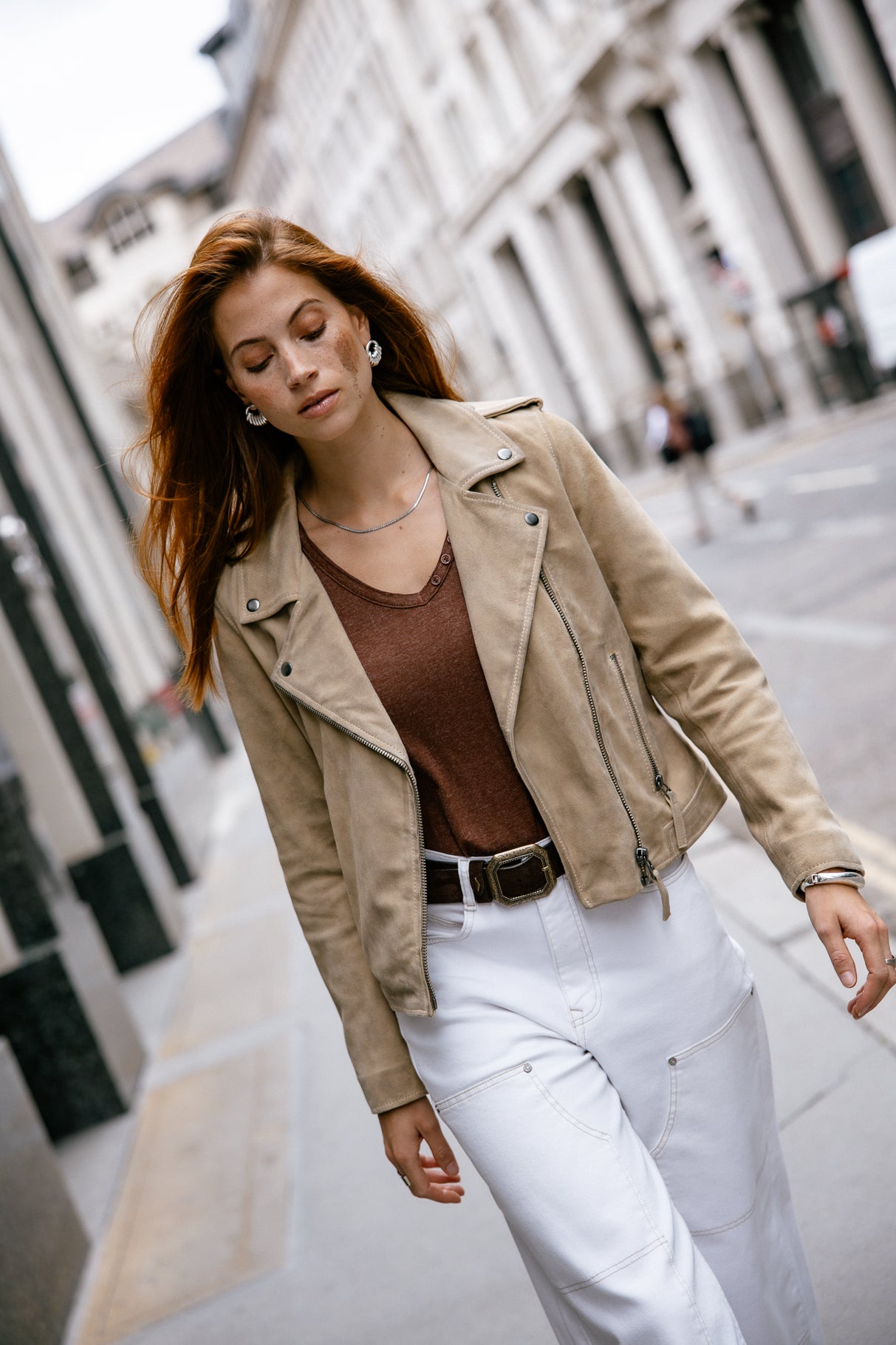 

Perfecto en cuir Femme Kristen Daim dirty beige | Freeman T. Porter