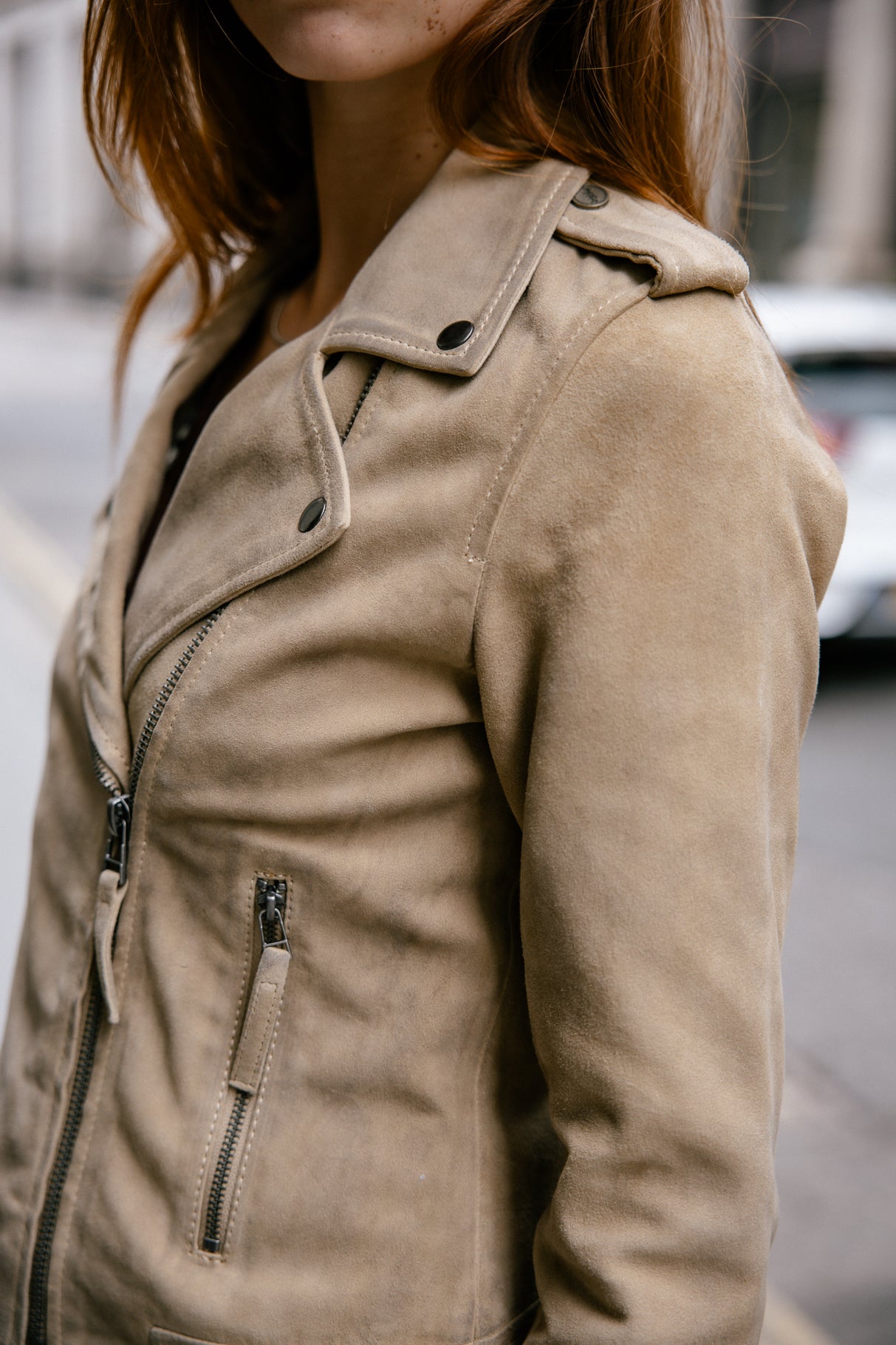 

Perfecto en cuir Femme Kristen Daim dirty beige | Freeman T. Porter