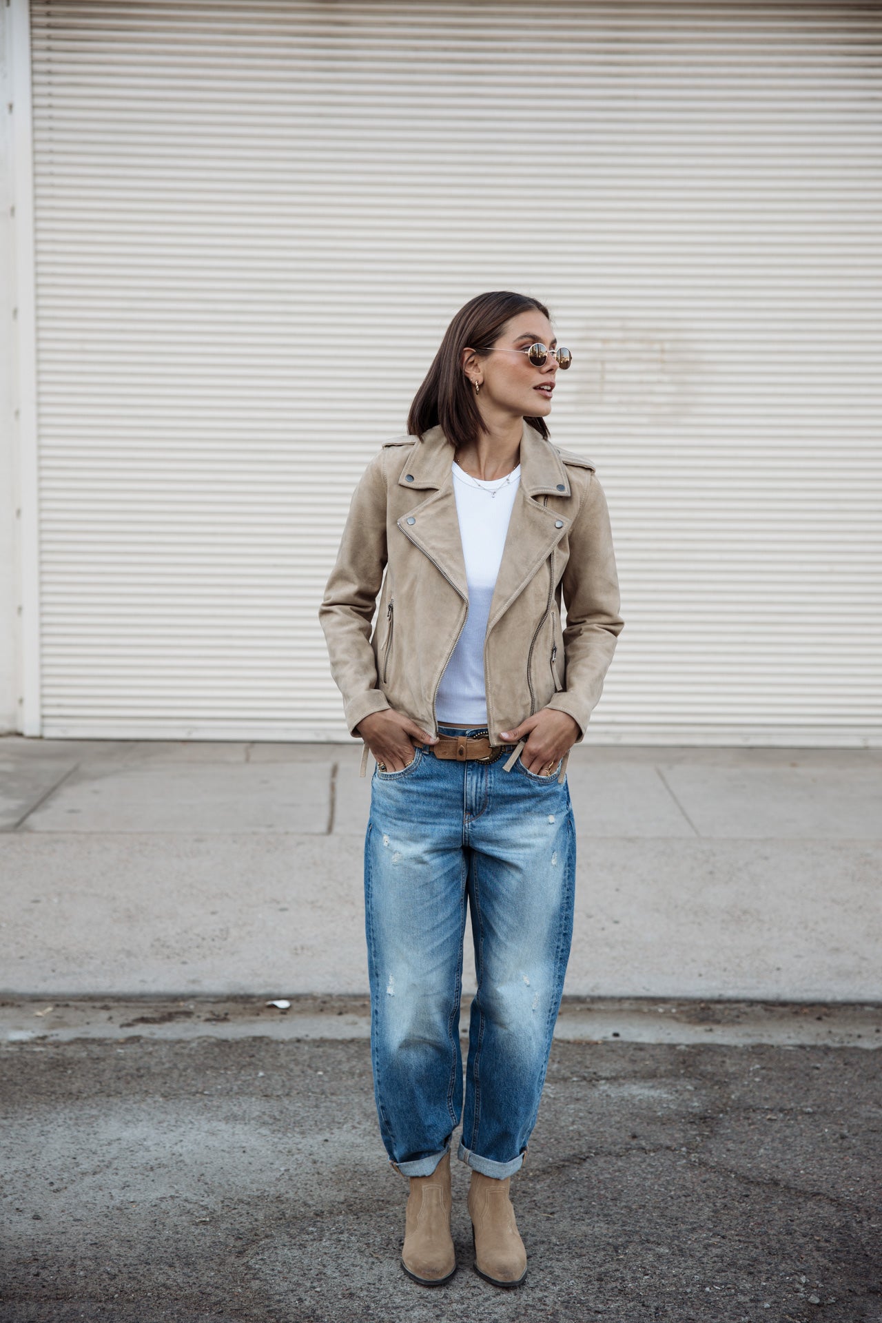 

Perfecto en cuir Femme Kristen Daim dirty beige | Freeman T. Porter