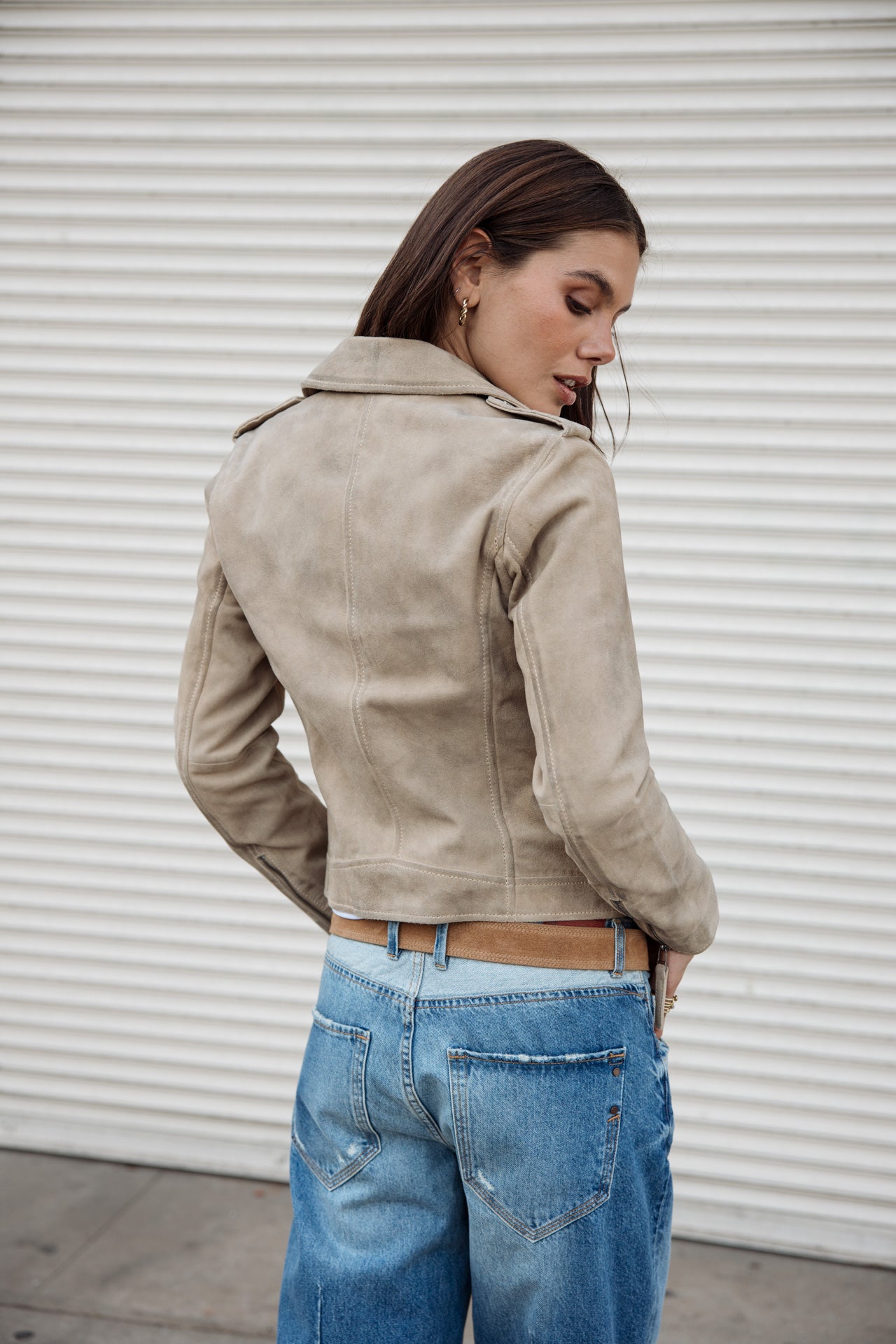 

Perfecto en cuir Femme Kristen Daim dirty beige | Freeman T. Porter