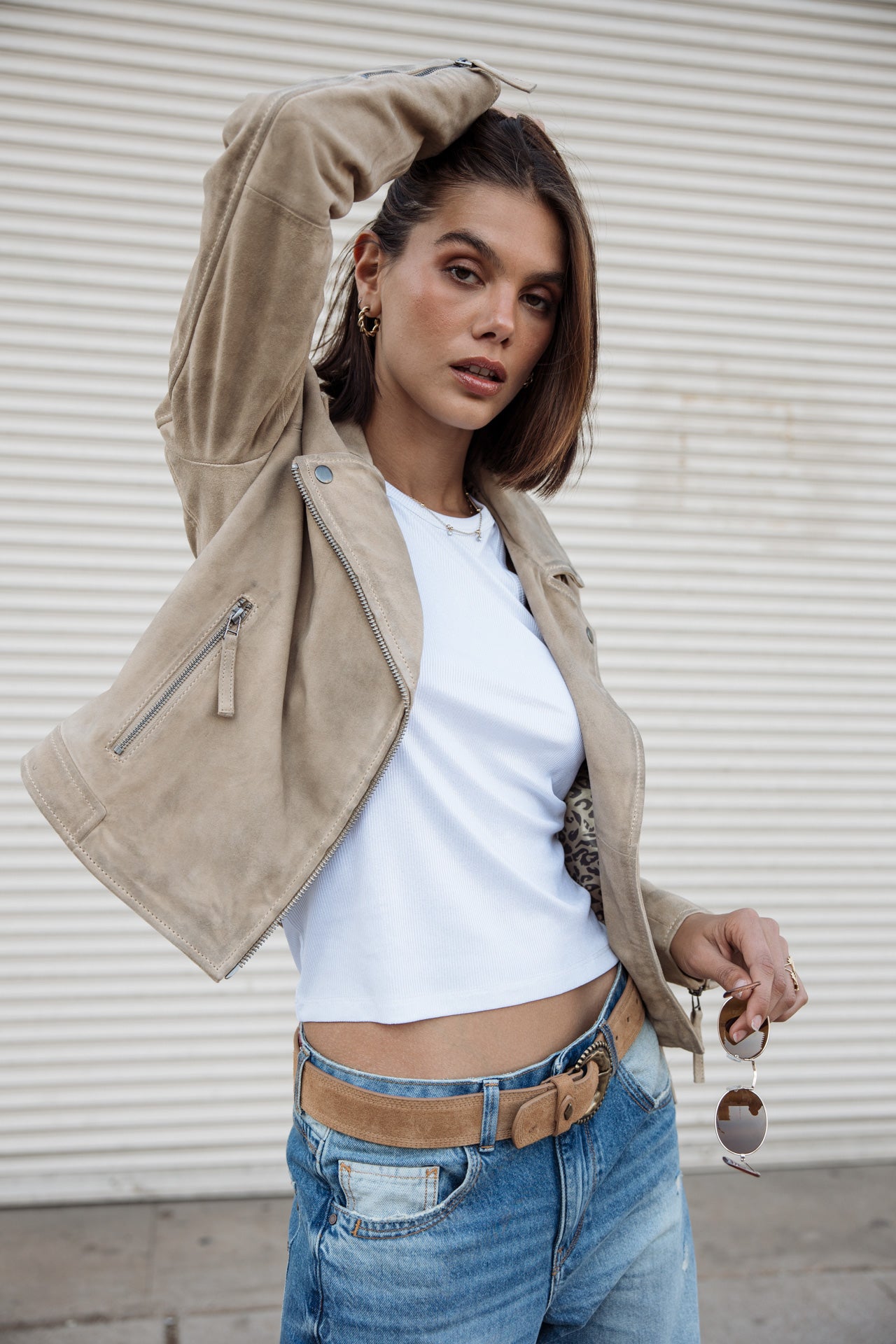 

Perfecto en cuir Femme Kristen Daim dirty beige | Freeman T. Porter