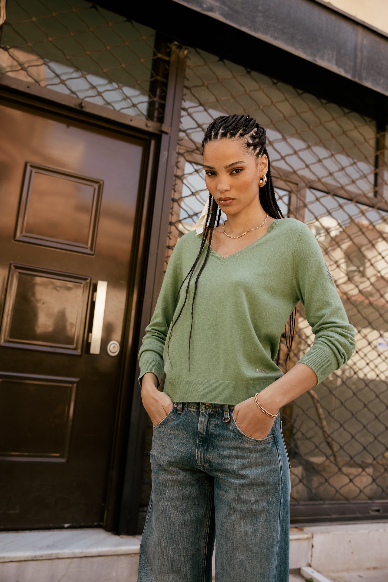 

Pull leger en maille col V  Femme Preem loden frost | Freeman T. Porter