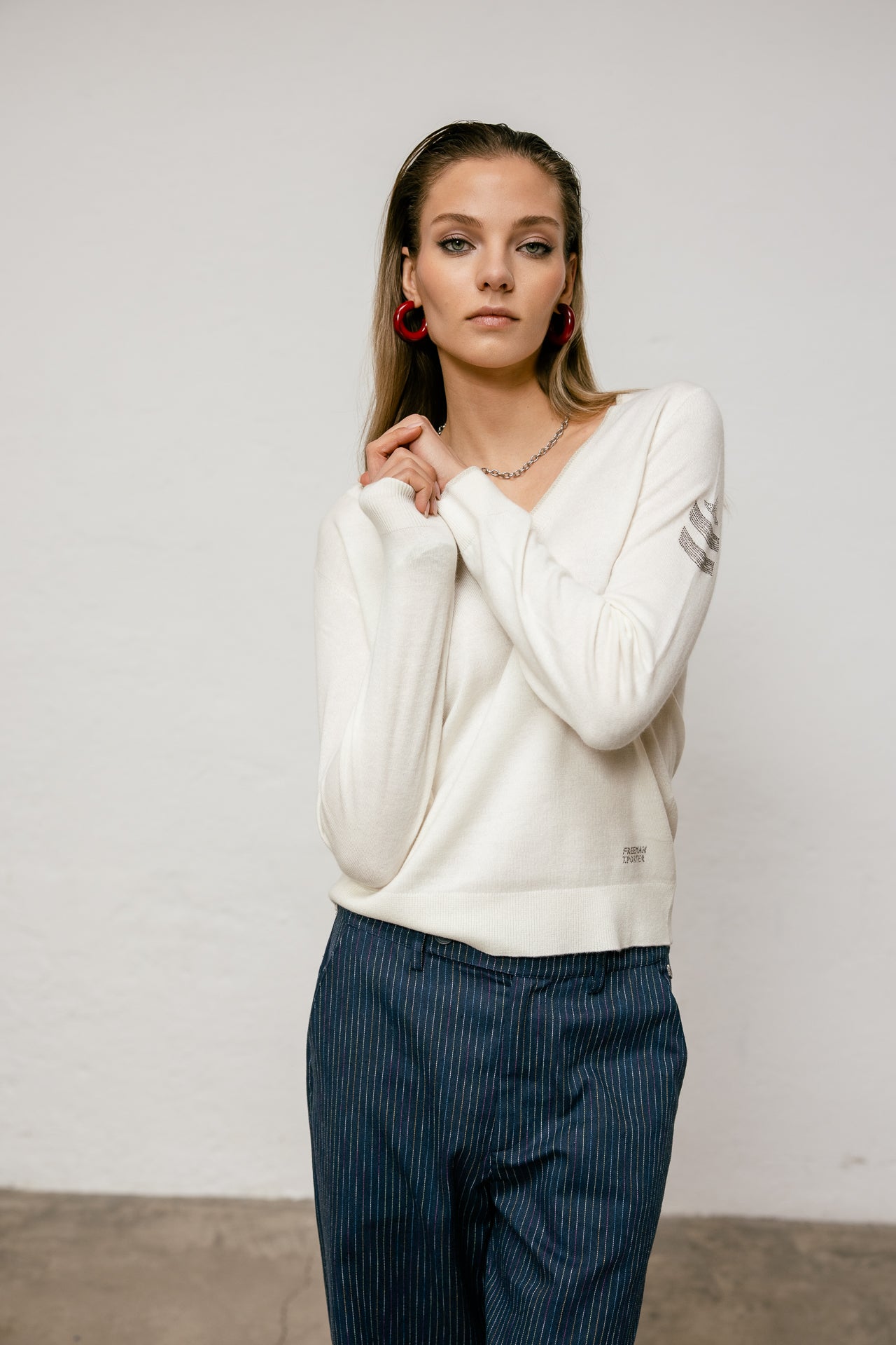 

Embroidered shoulder sweater Women Preem optic white | Freeman T. Porter
