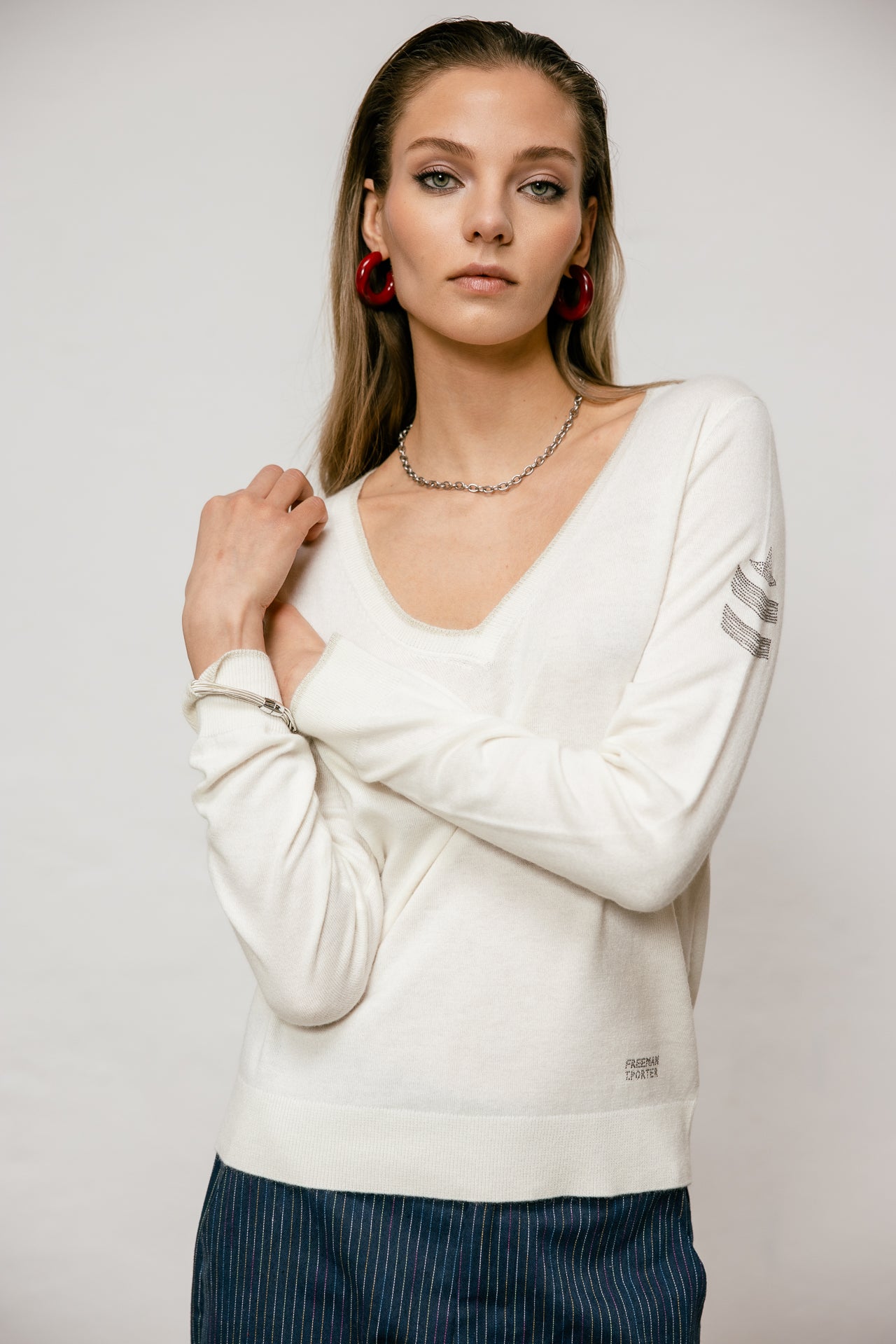 

Embroidered shoulder sweater Women Preem optic white | Freeman T. Porter