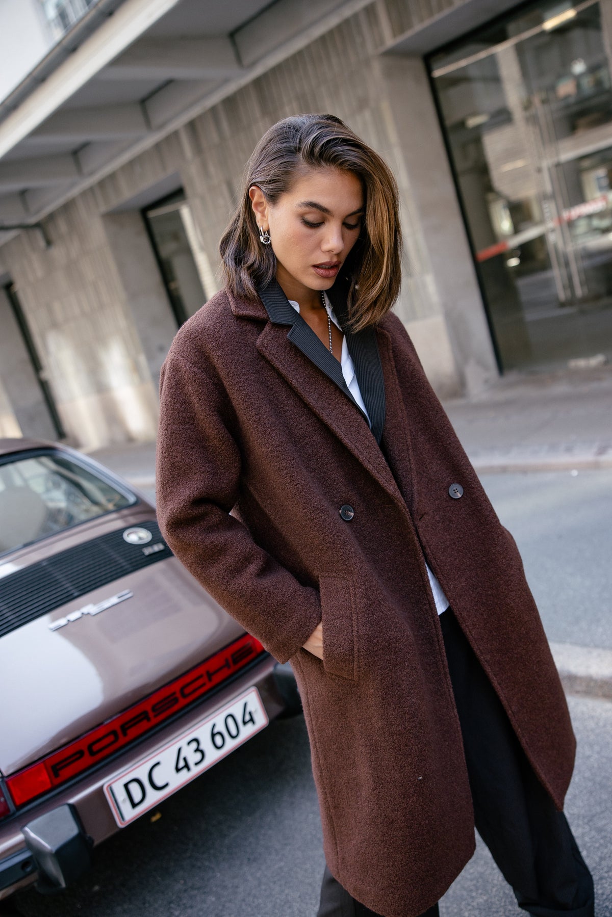 

Manteau long en laine bouillie Femme Millie Boiled shaved chocolate | Freeman T. Porter