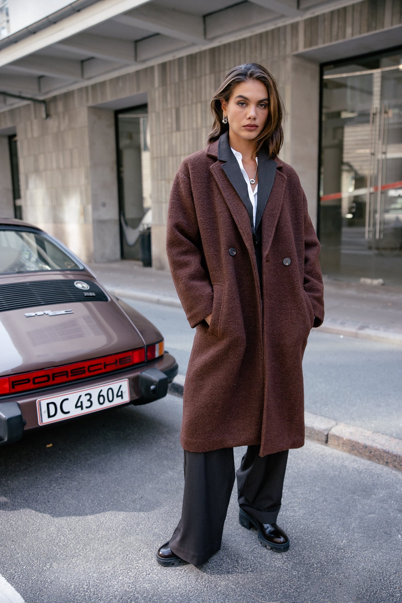 

Manteau long en laine bouillie Femme Millie Boiled shaved chocolate | Freeman T. Porter