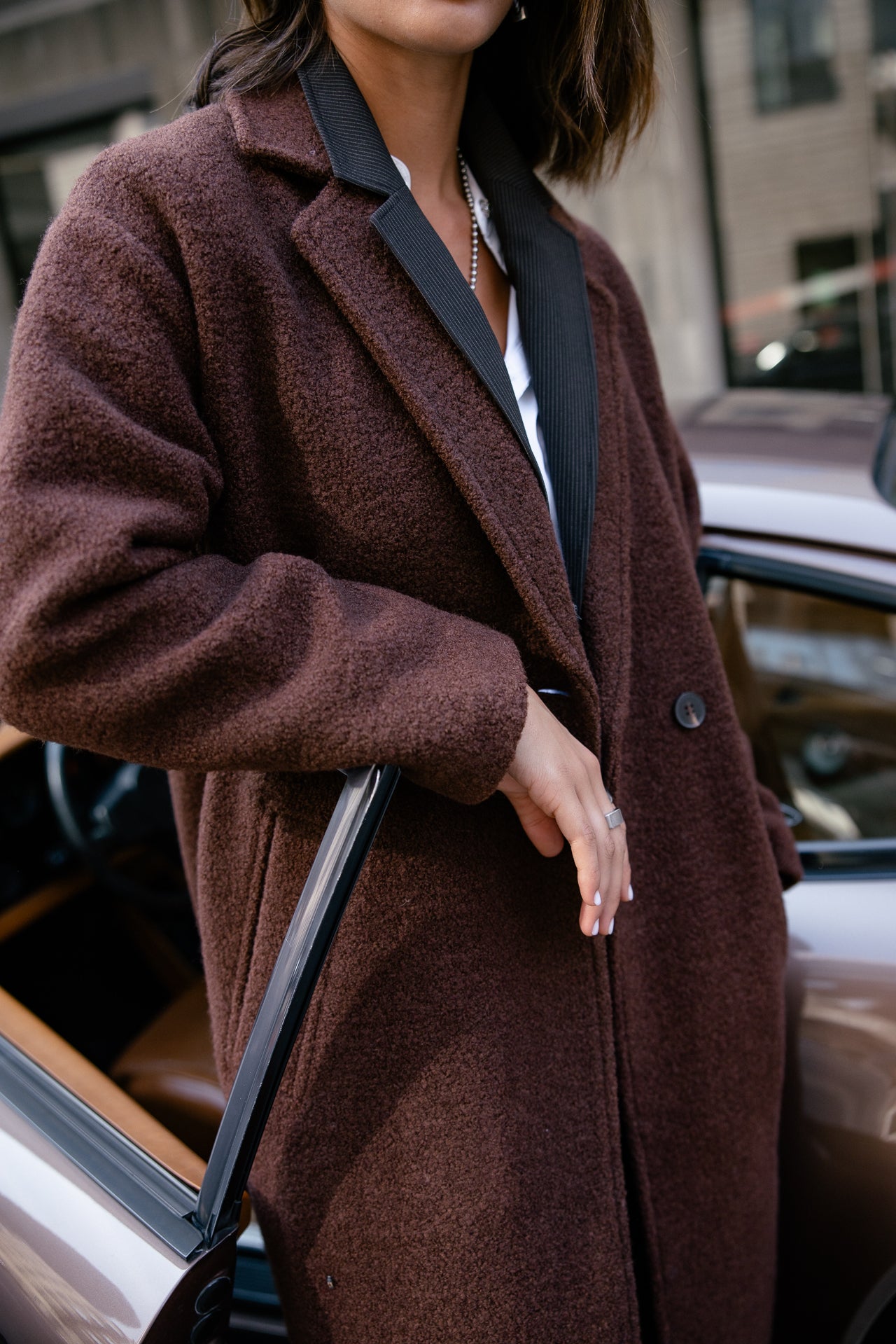 

Manteau long en laine bouillie Femme Millie Boiled shaved chocolate | Freeman T. Porter
