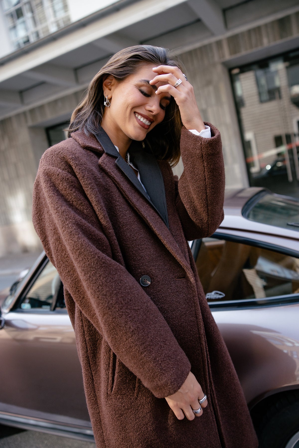 

Manteau long en laine bouillie Femme Millie Boiled shaved chocolate | Freeman T. Porter