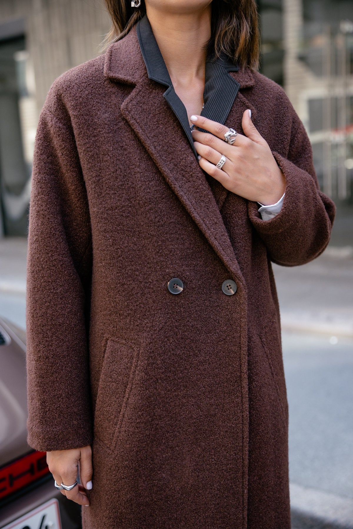 

Manteau long en laine bouillie Femme Millie Boiled shaved chocolate | Freeman T. Porter