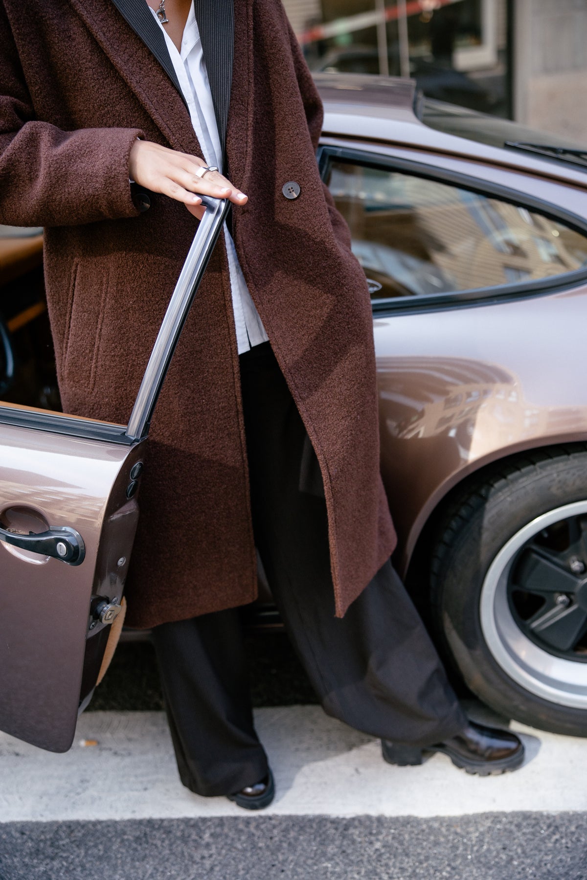 

Manteau long en laine bouillie Femme Millie Boiled shaved chocolate | Freeman T. Porter