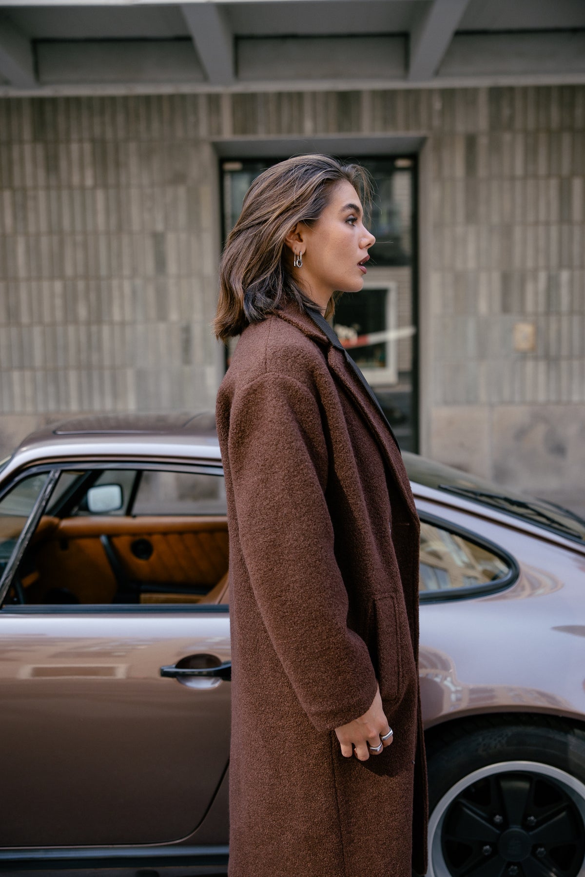 

Manteau long en laine bouillie Femme Millie Boiled shaved chocolate | Freeman T. Porter