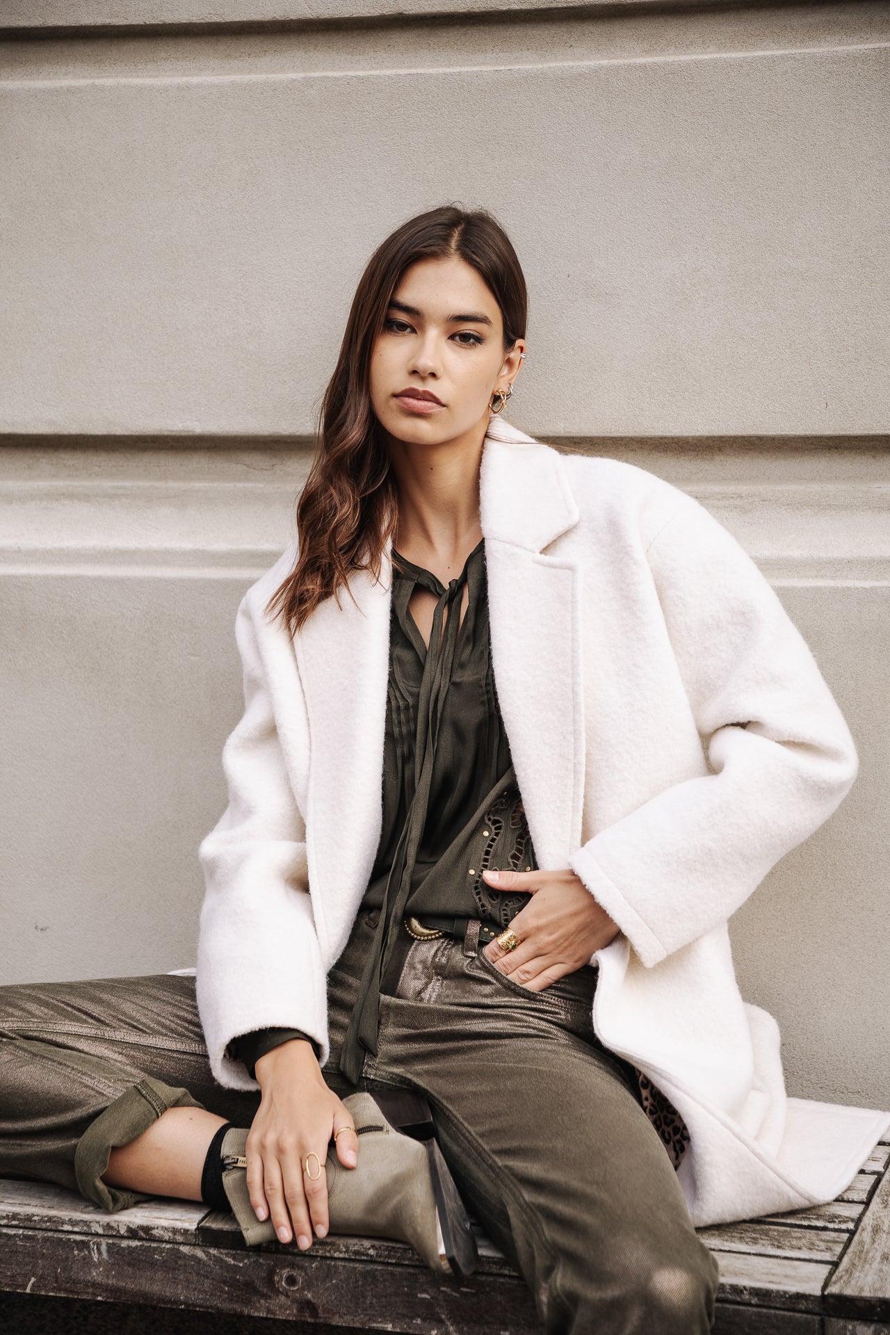 

Manteau long en laine bouillie Femme Millie Boiled egret | Freeman T. Porter
