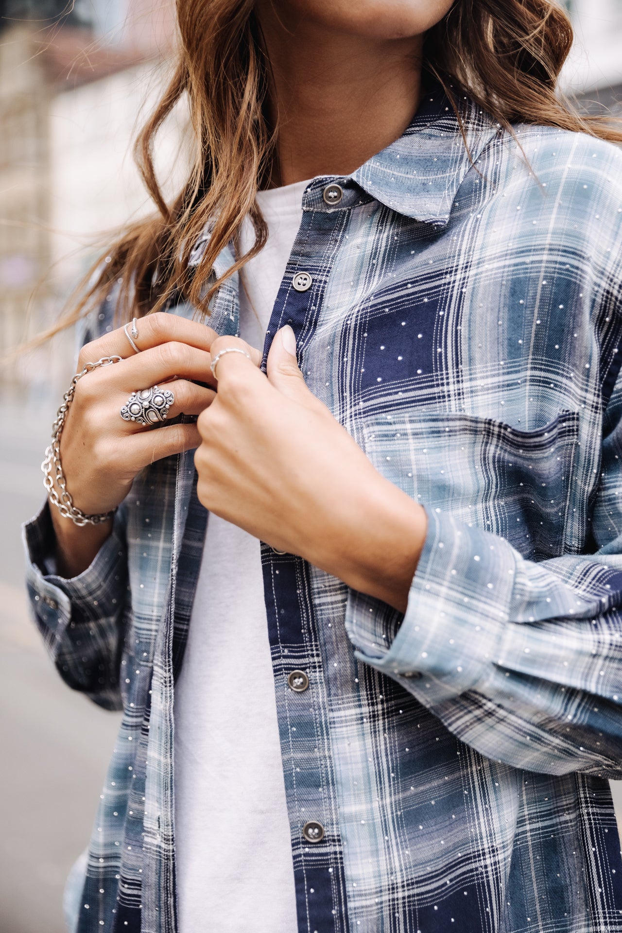 

Chemise à carreaux Femme Tickya Rhinestone Tiles blue | Freeman T. Porter