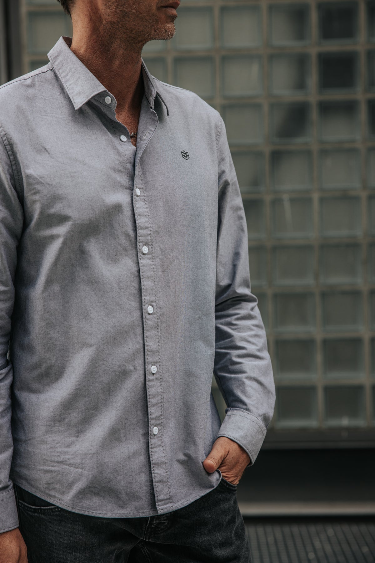 

Tailliertes Hemd Herren Yoris Oxford Brushed grey melange | Freeman T. Porter