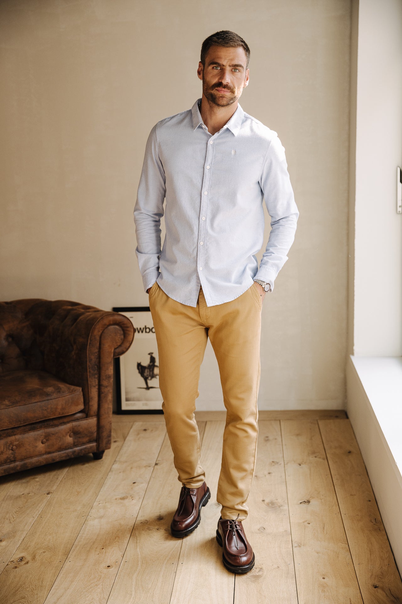 

Chemise ajustée Homme Yoris Oxford Brushed light blue | Freeman T. Porter
