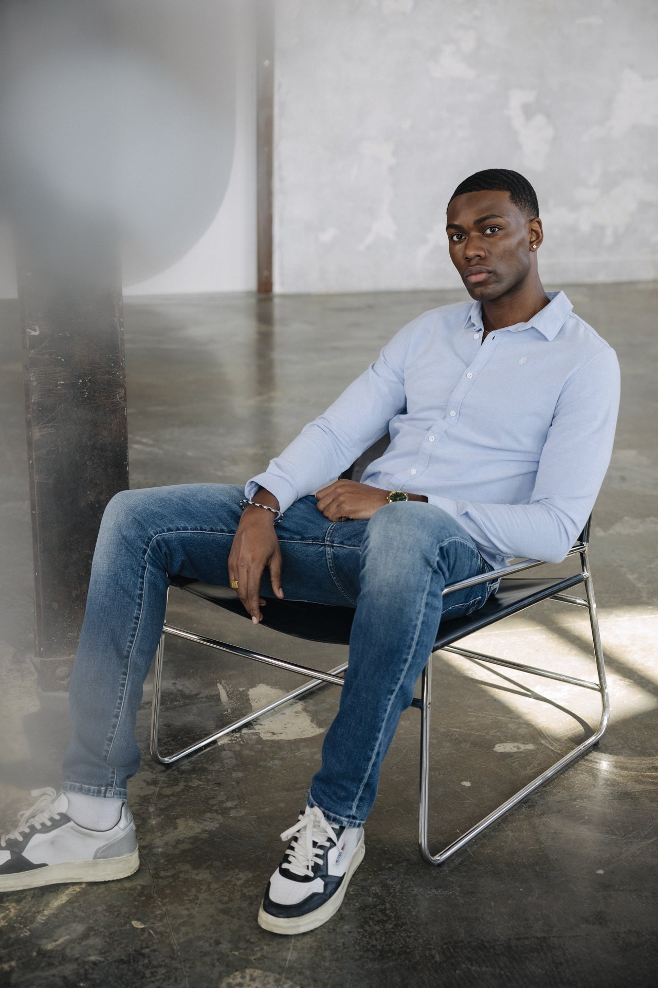 

Eng anliegendes Hemd Mann Yoris Oxford Brushed light blue | Freeman T. Porter