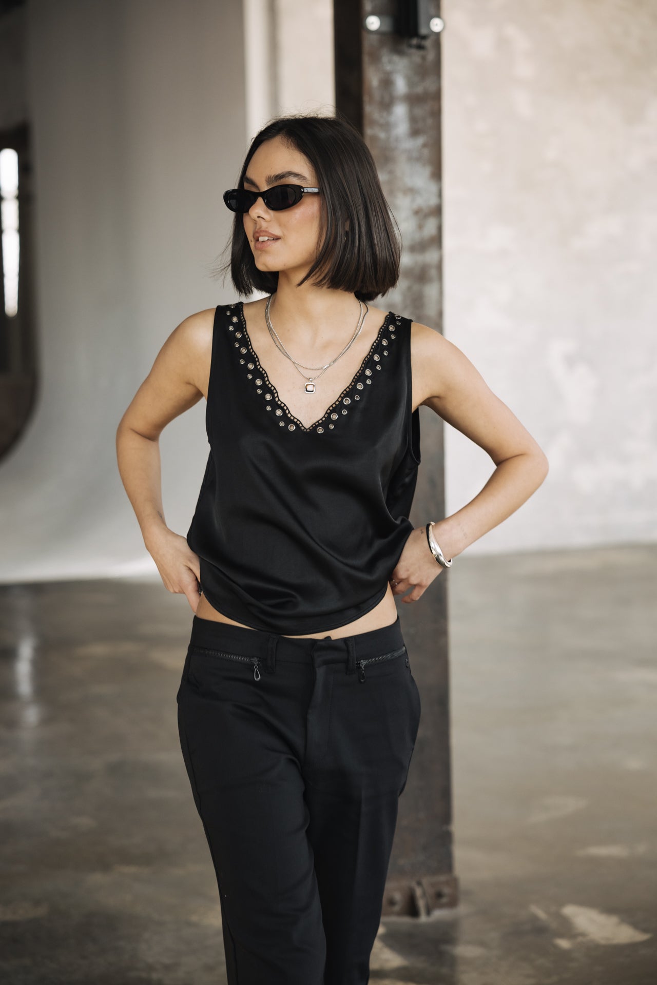 

Top con ojales Mujer Dila Plain black | Freeman T. Porter