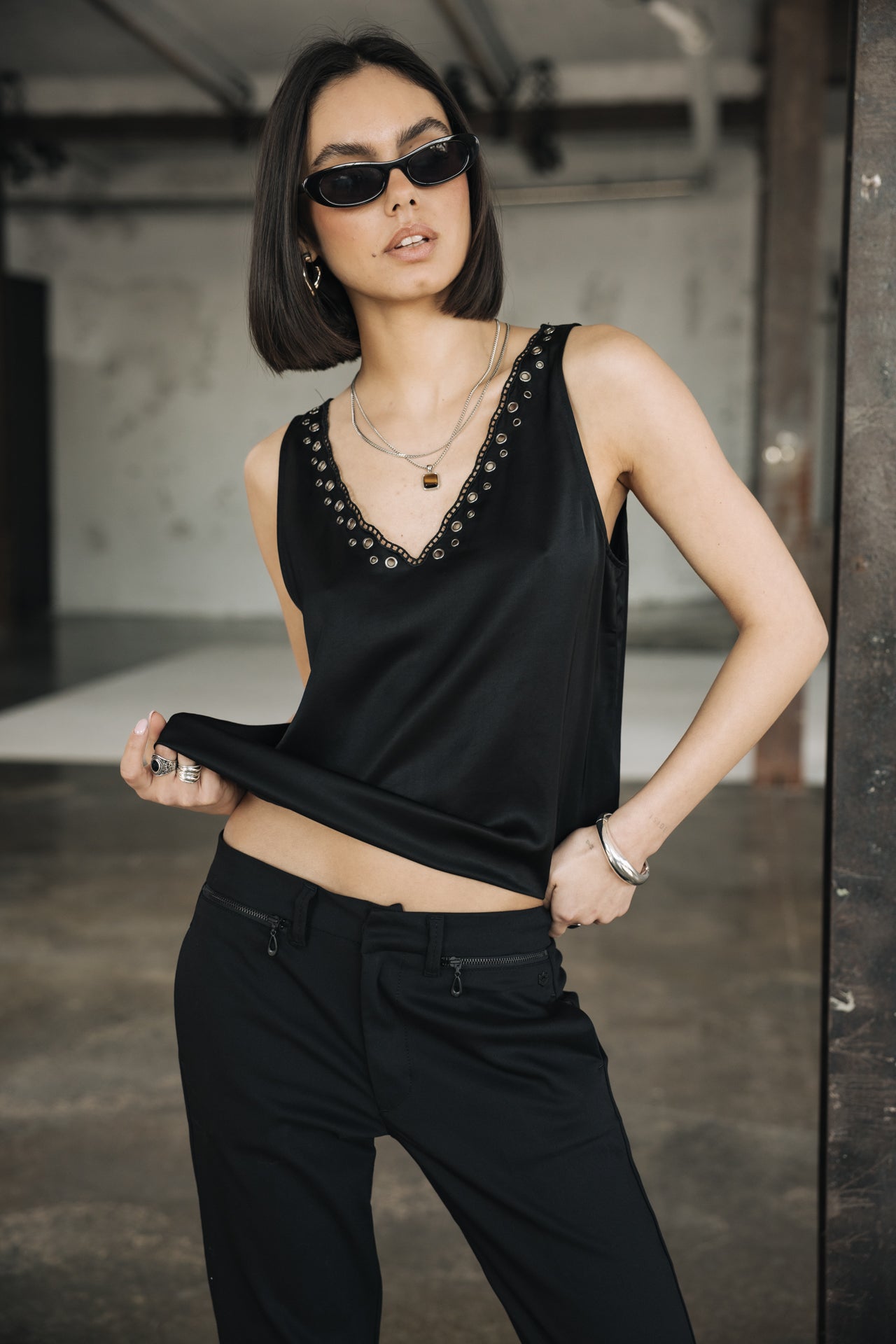 

Top con ojales Mujer Dila Plain black | Freeman T. Porter