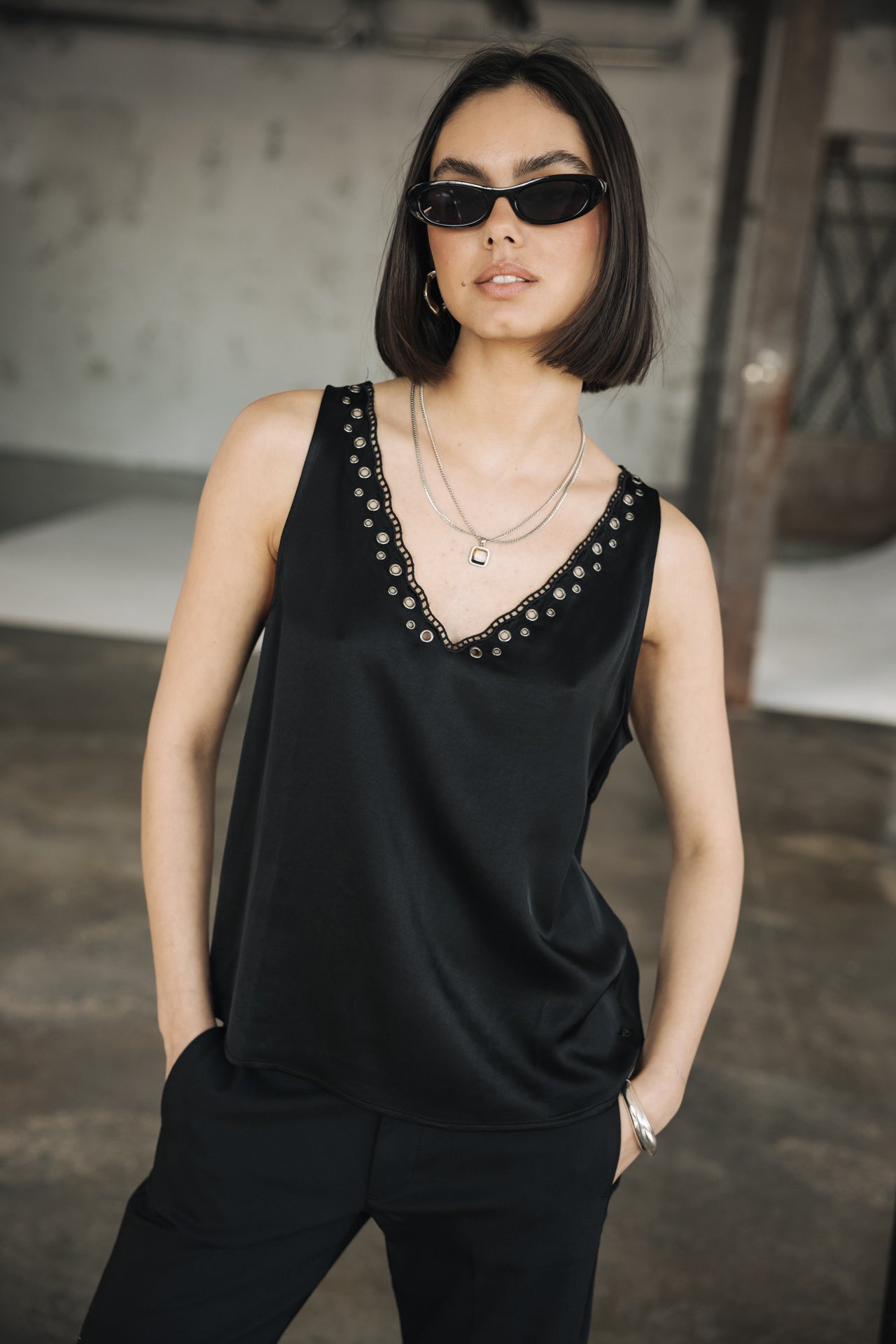 

Top con ojales Mujer Dila Plain black | Freeman T. Porter