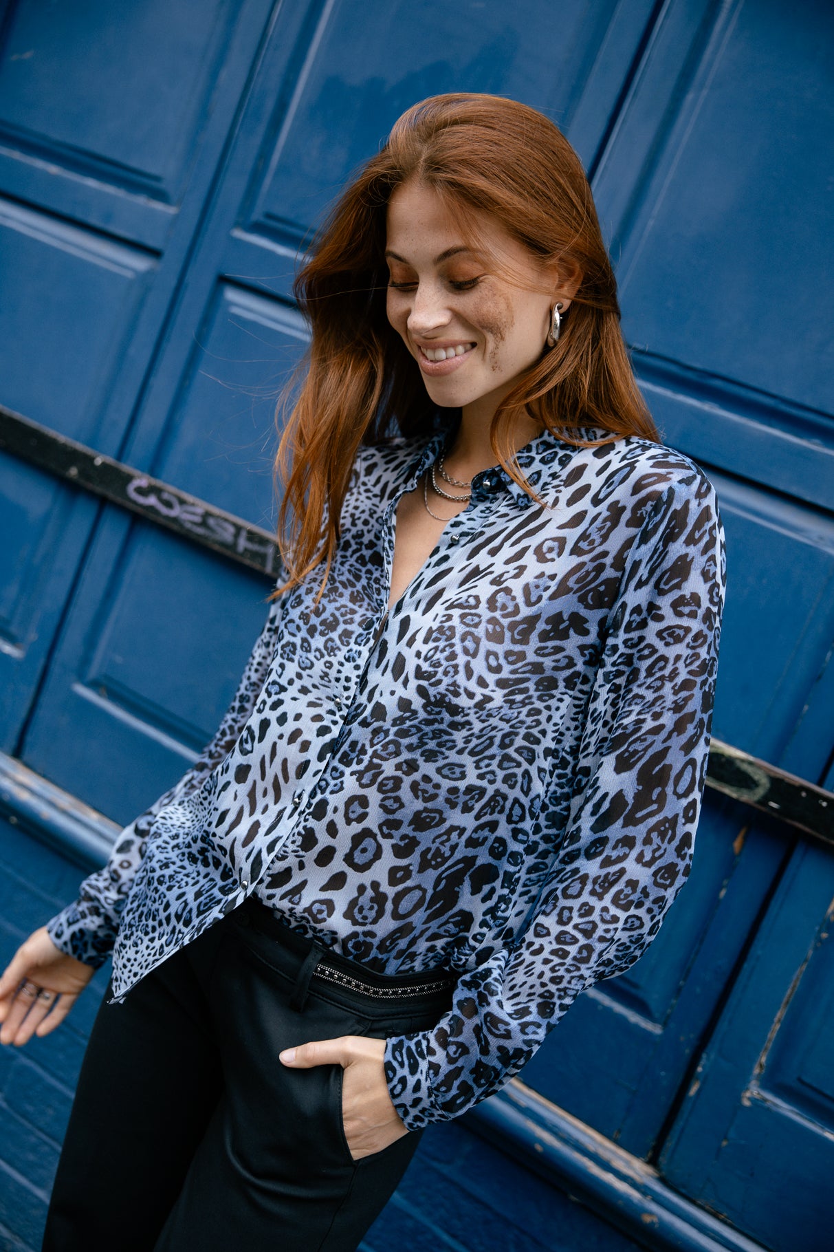 

Chemise imprimée léopard Femme Cornelia Leo Blue blue | Freeman T. Porter