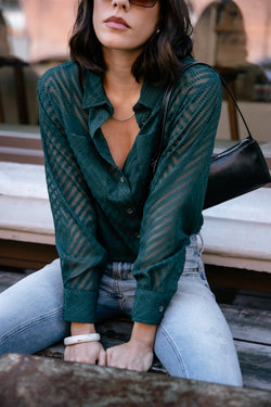 

Chemise avec jeux de transparence Femme Caretina Zig Zag forest green | Freeman T. Porter