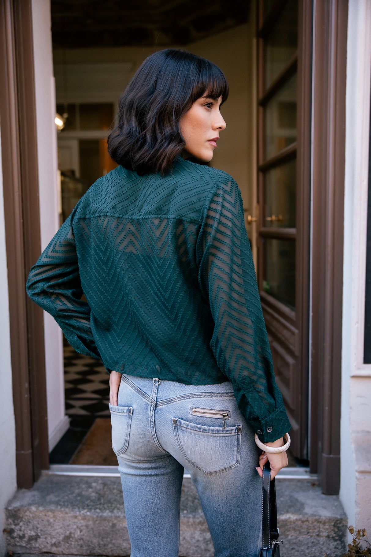 

Chemise avec jeux de transparence Frau Caretina Zig Zag forest green | Freeman T. Porter