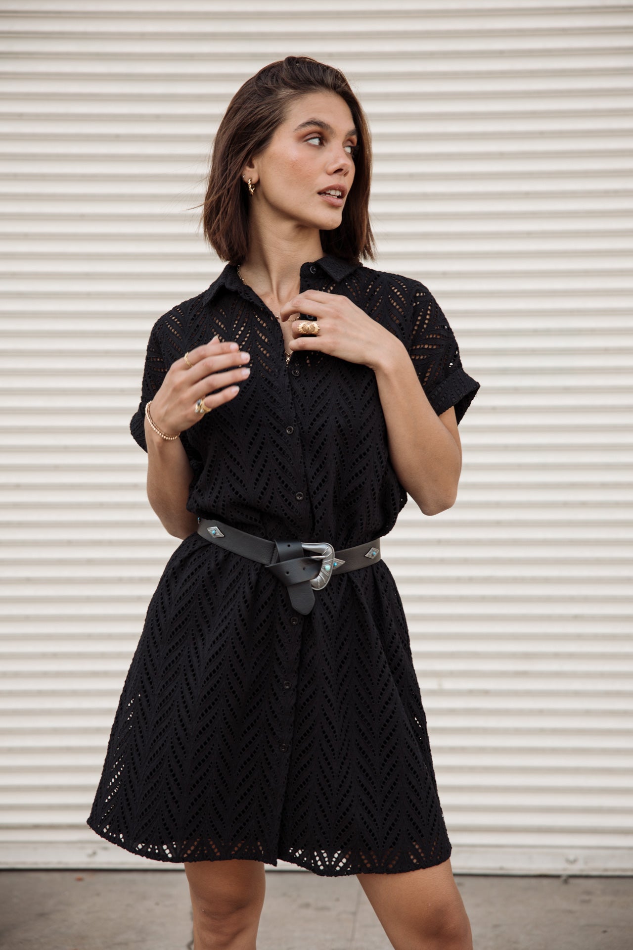 

Kleid Hemd Frau Raffia Leaf Lace black | Freeman T. Porter