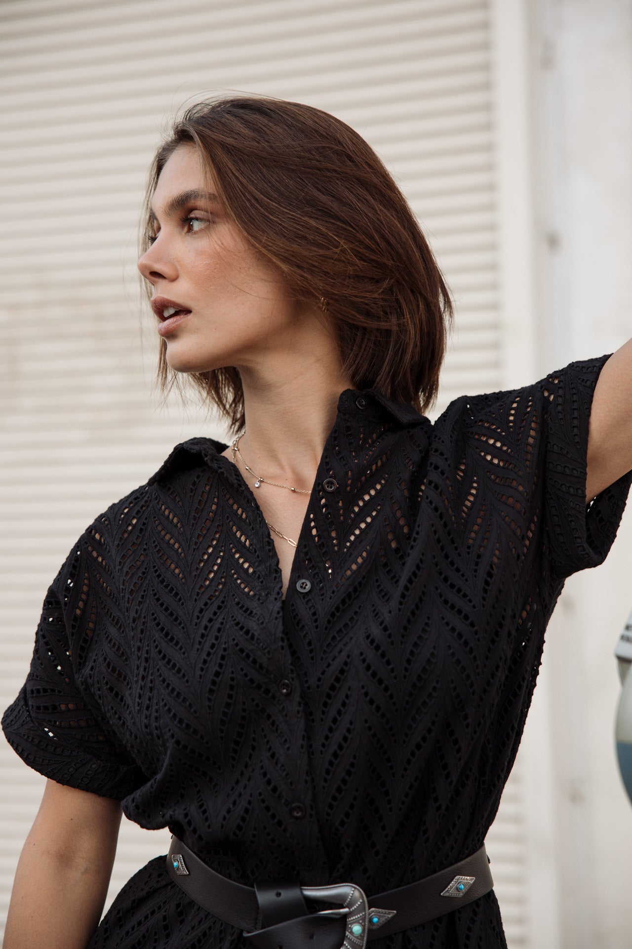 

Kleid Hemd Frau Raffia Leaf Lace black | Freeman T. Porter