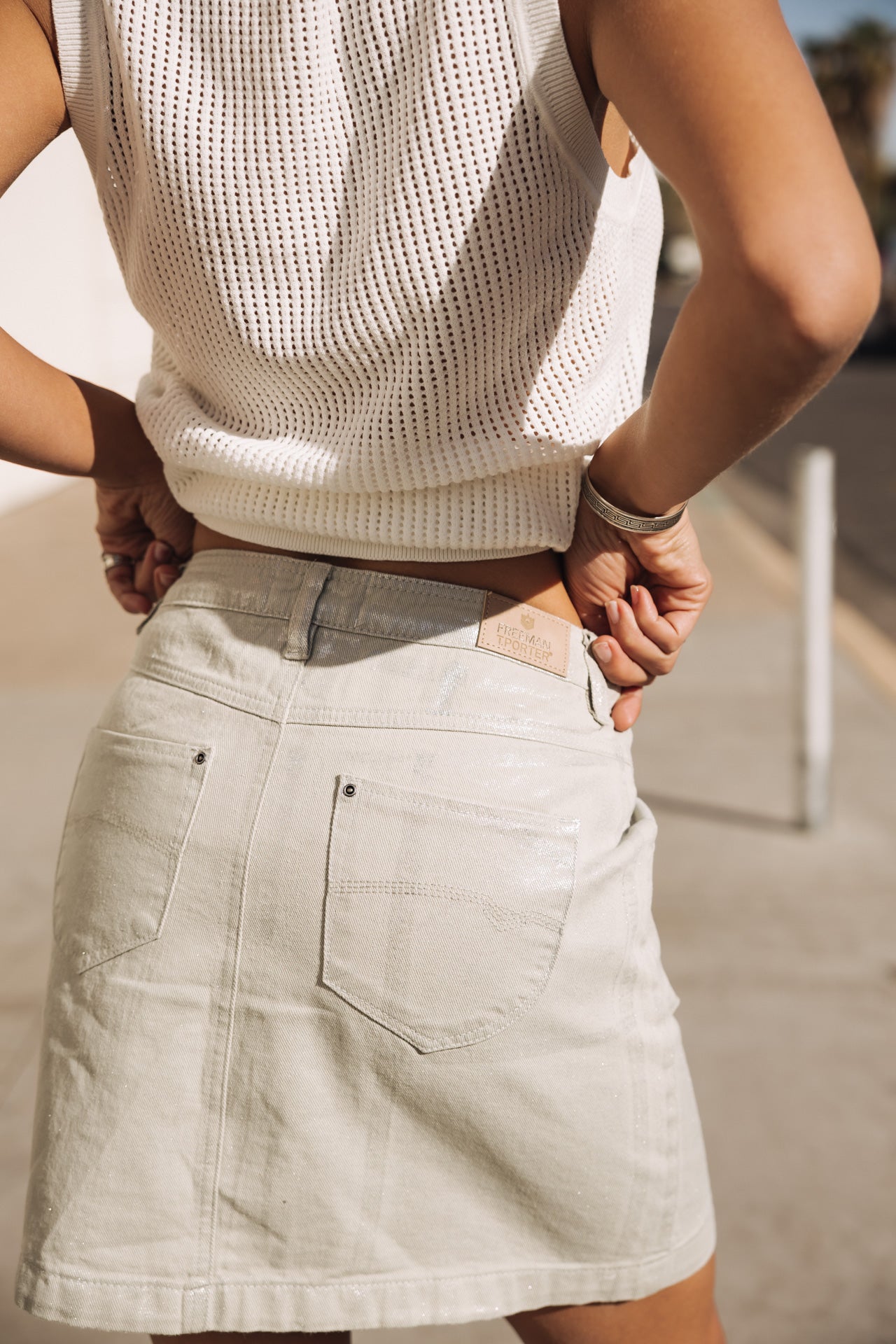 

Jupe en lamé Femme Zelya Kidney Foil desert sage | Freeman T. Porter