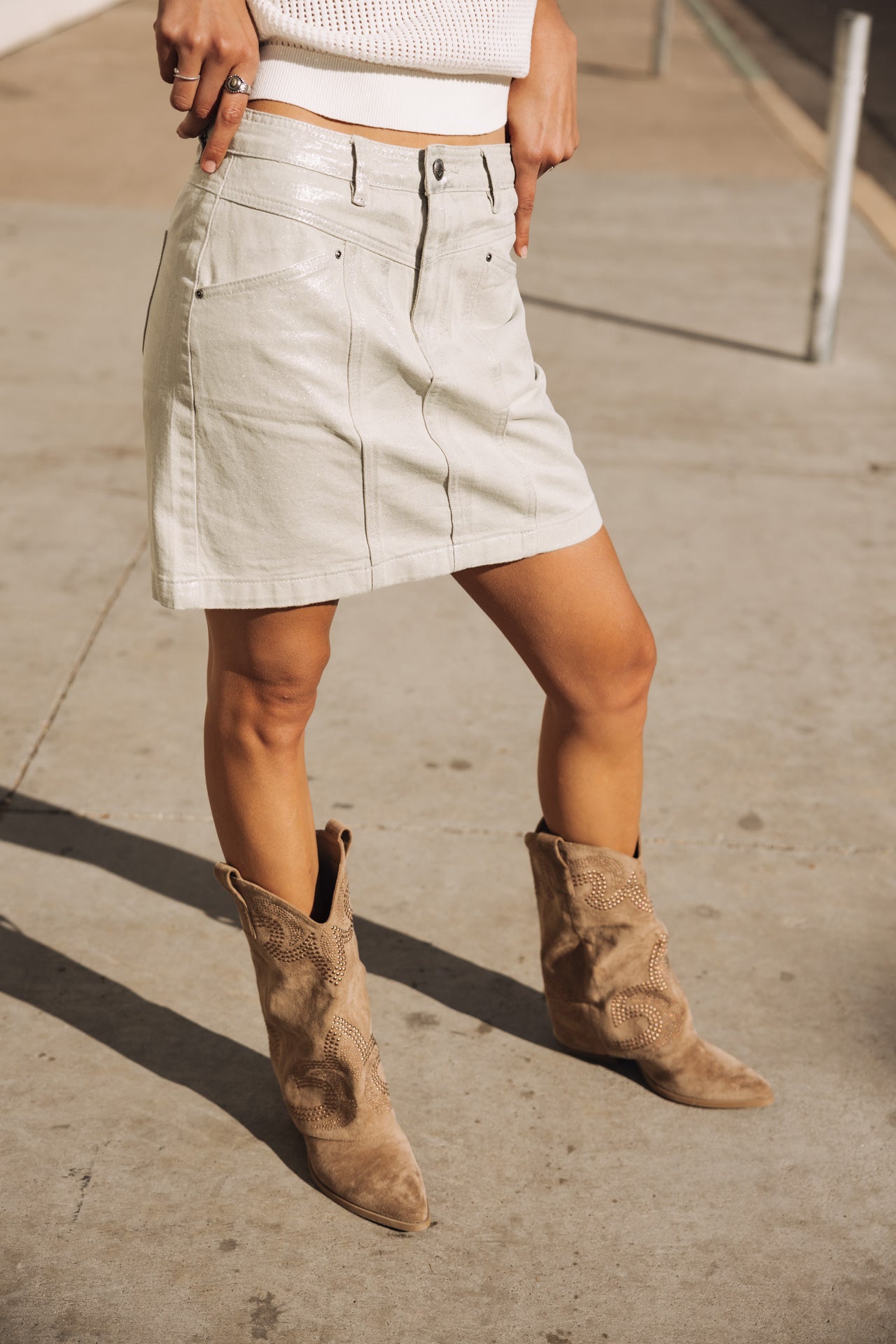 

Jupe en lamé Femme Zelya Kidney Foil desert sage | Freeman T. Porter