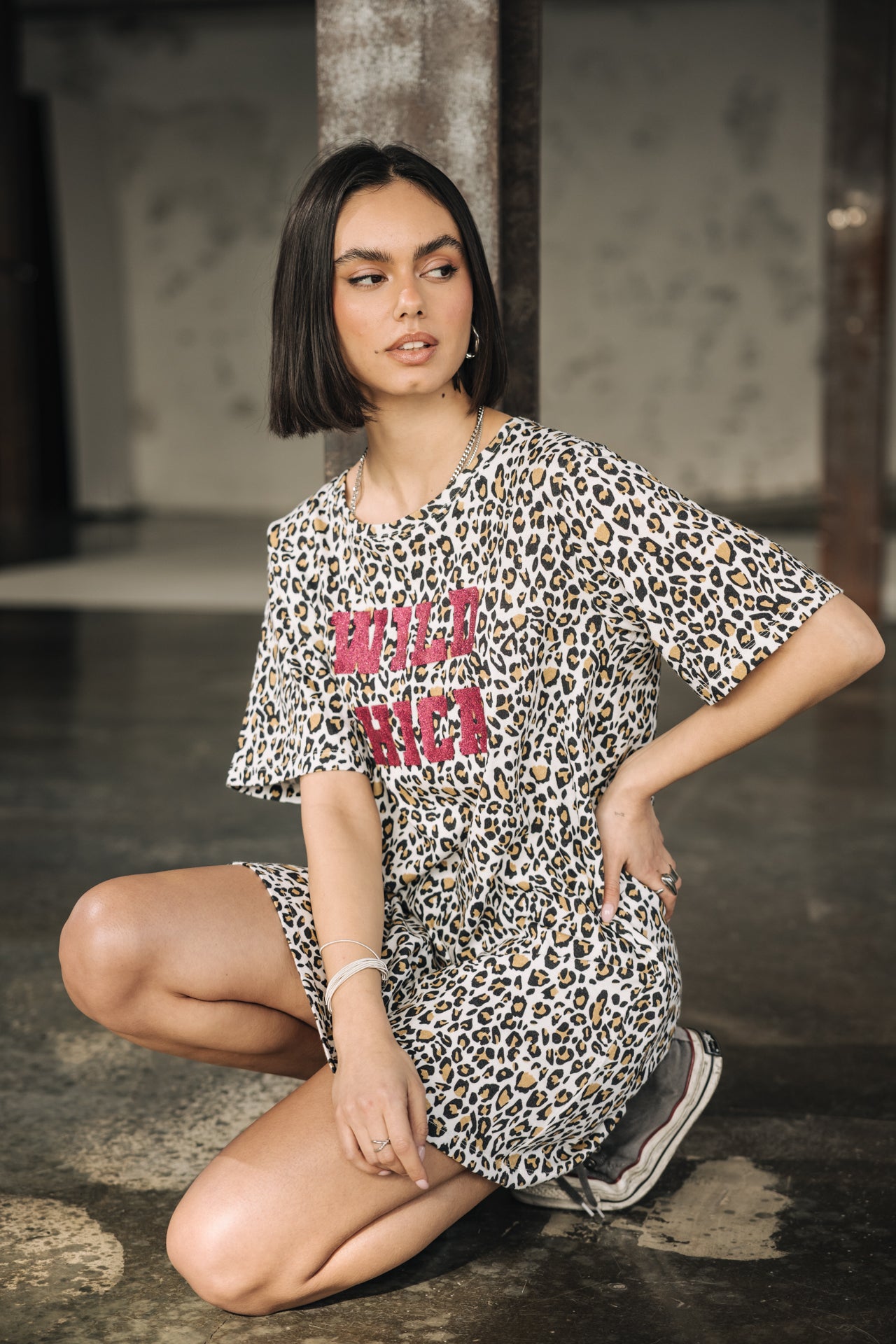 

Robe T-shirt imprimé léopard Femme Reed Leo Glitter off white | Freeman T. Porter