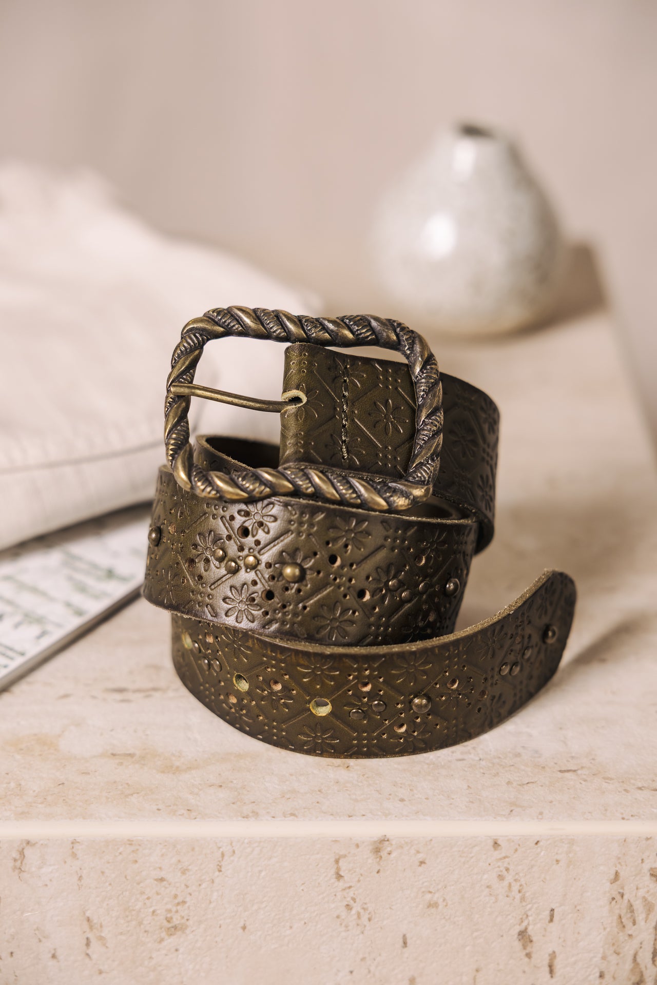 

Leather belt Woman Floralia khaki | Freeman T. Porter